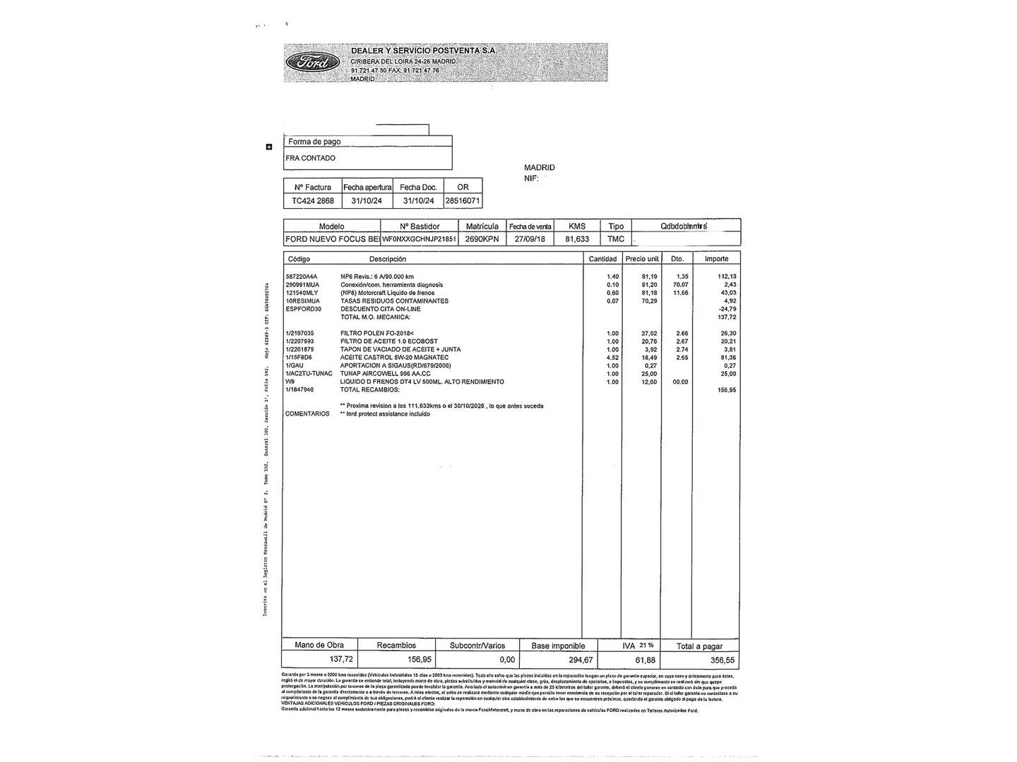 Foto del mantenimiento del Ford Focus Ford Focus 1.0 Ecoboost S&S ST-Line (125 CV)