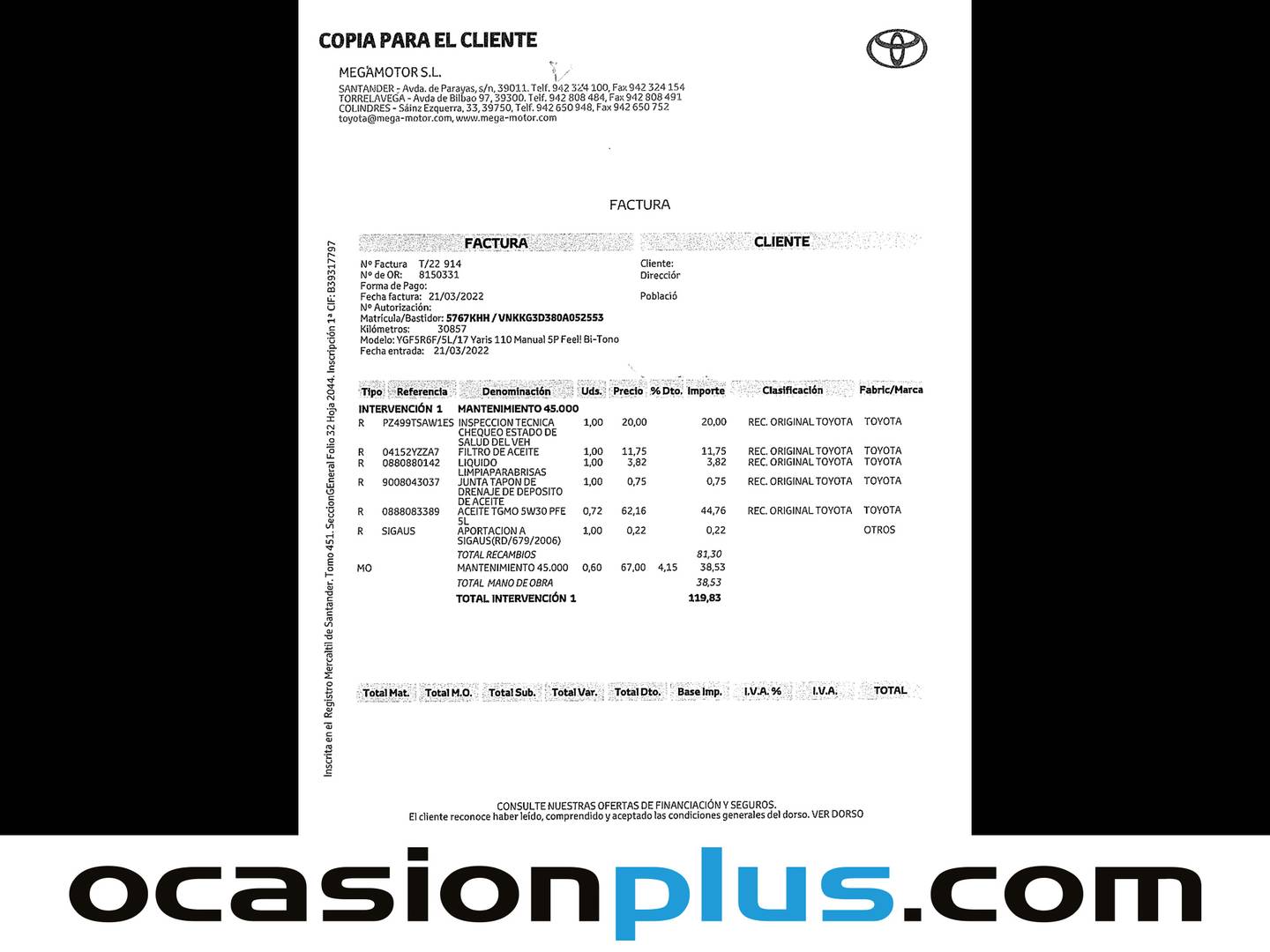 Foto del mantenimiento del Toyota Yaris Toyota Yaris 1.5 Feel (111 CV)