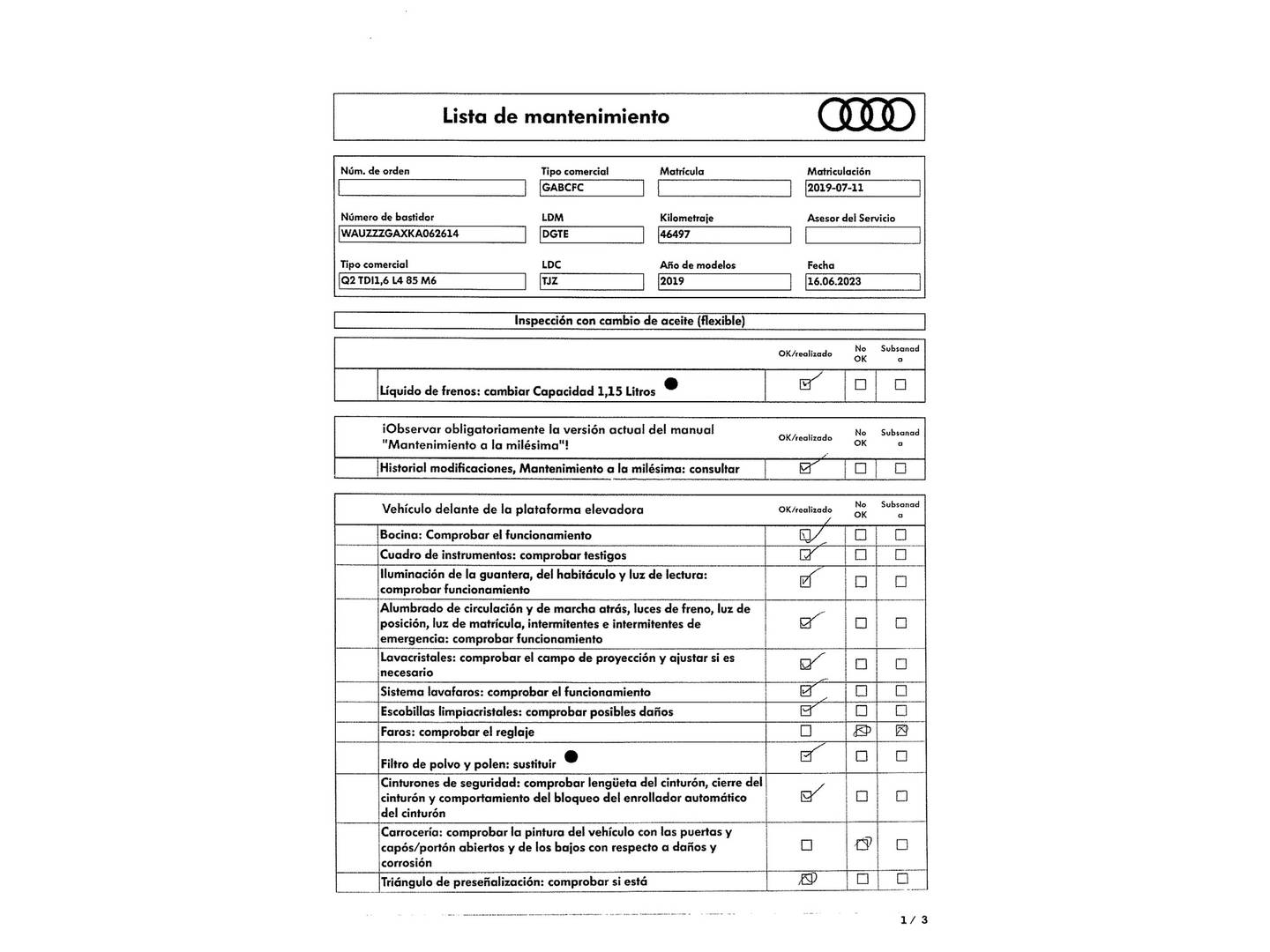 Foto del mantenimiento del Audi Q2 Audi Q2 design 30 TDI (116 CV)