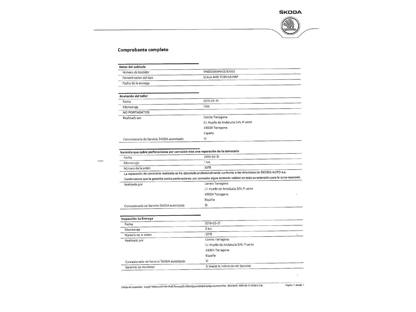 Foto del mantenimiento del Skoda Scala Skoda Scala 1.6 TDI Ambition (115 CV)
