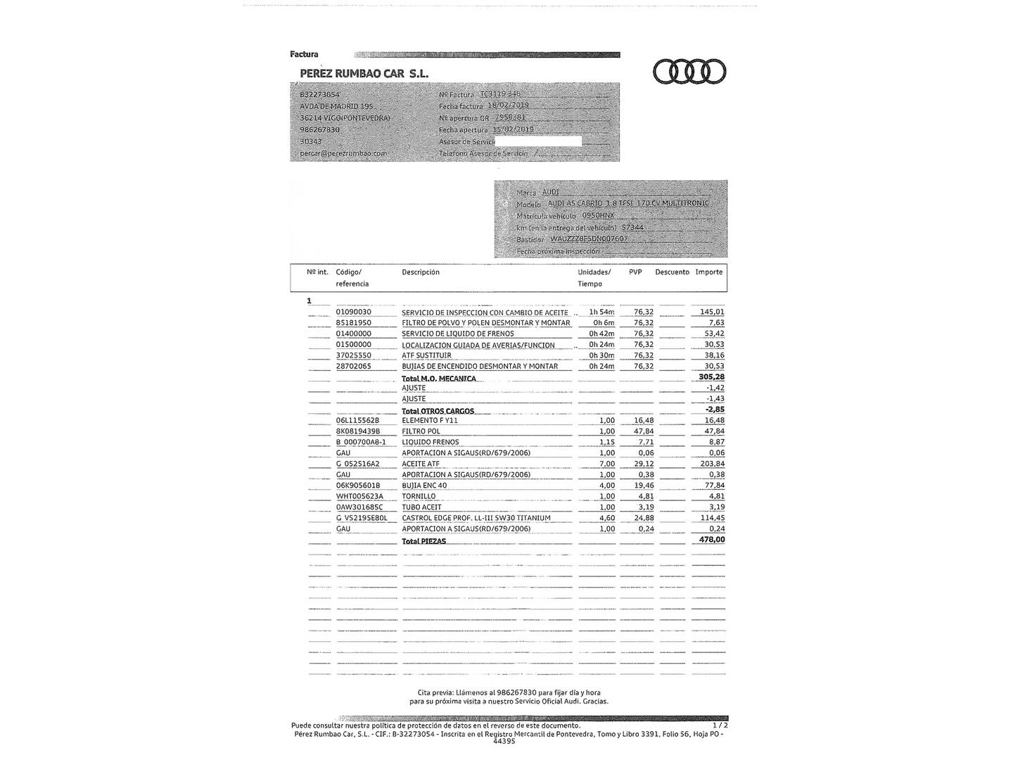 Foto del mantenimiento del Audi A5 Audi A5 Cabrio 1.8 TFSI (170 CV) multitronic