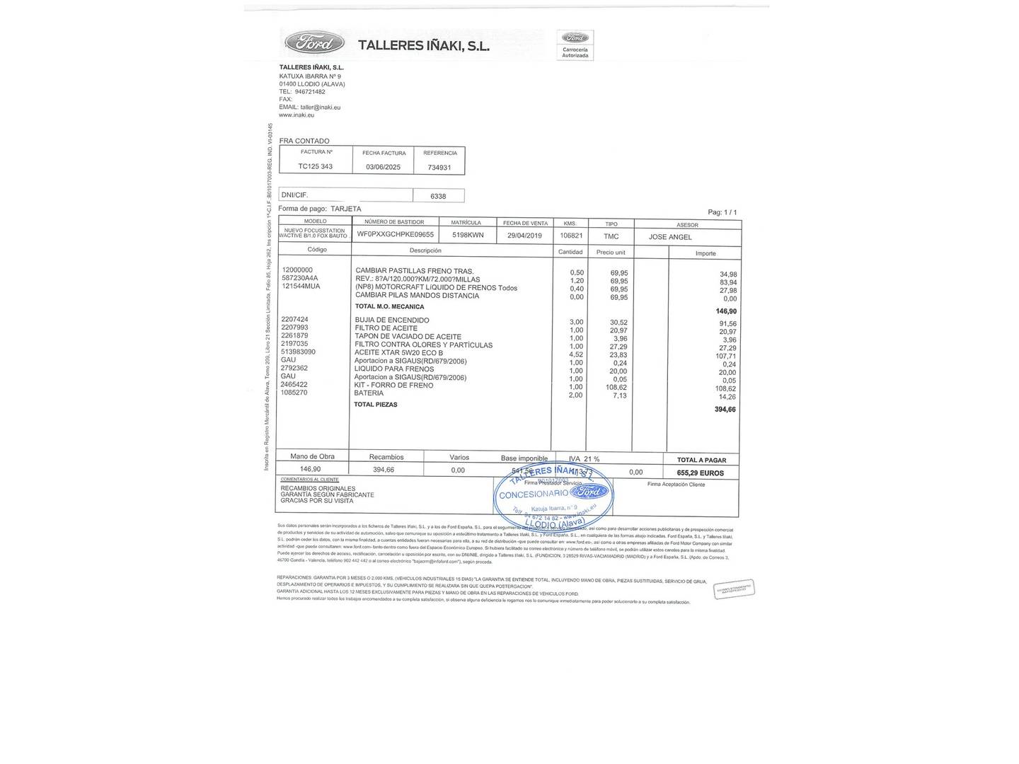 Foto del mantenimiento del Ford Focus Ford Focus SportBreak 1.0 Ecoboost Active Auto (125 CV)