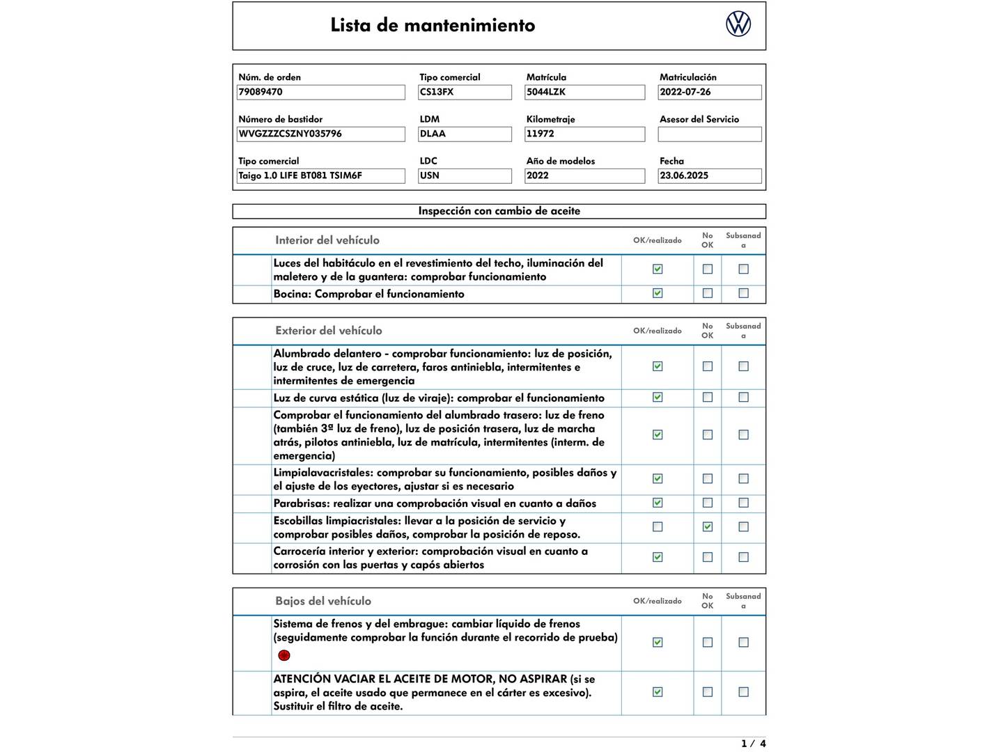 Foto del mantenimiento del Volkswagen Taigo Volkswagen Taigo Life 1.0 TSI (110 CV)