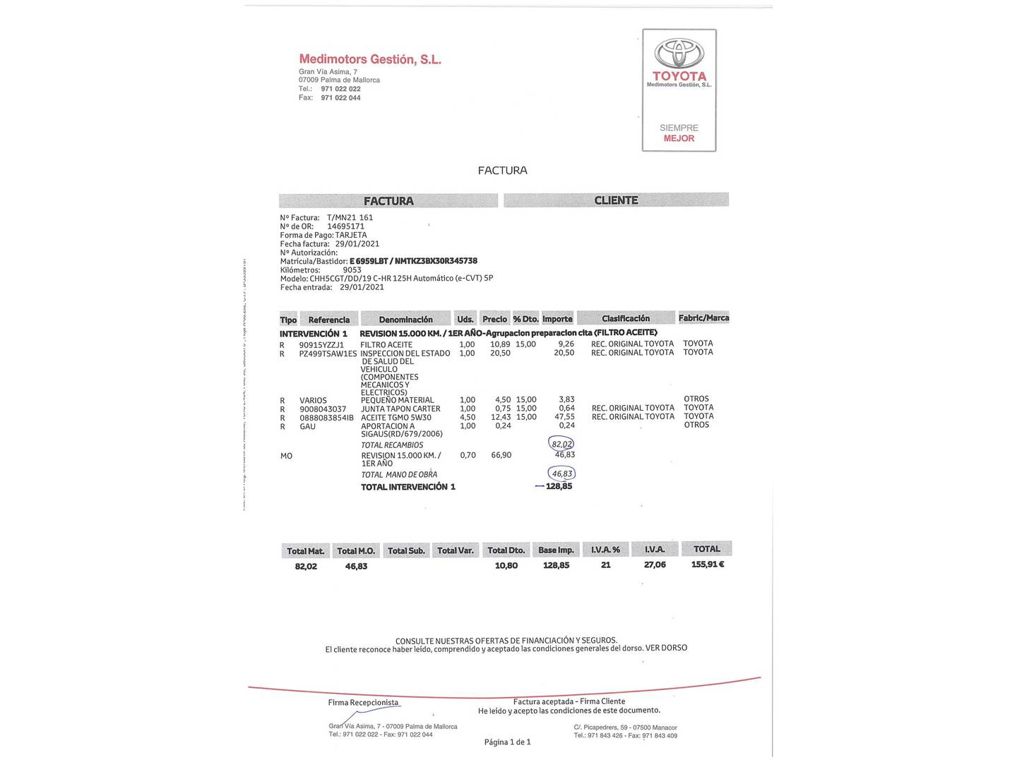 Foto del mantenimiento del Toyota C-HR Toyota C-HR 1.8 125H Advance (122 CV)