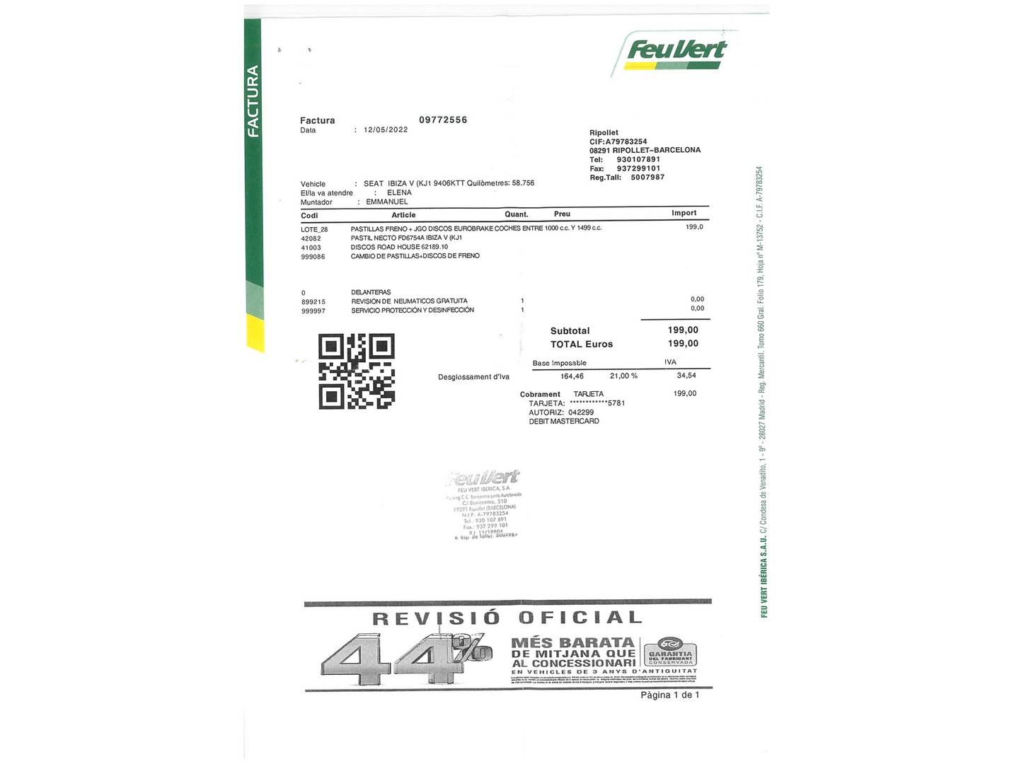 Foto del mantenimiento del Seat Ibiza Seat Ibiza 1.0 MPI S&S Reference Plus (80 CV)