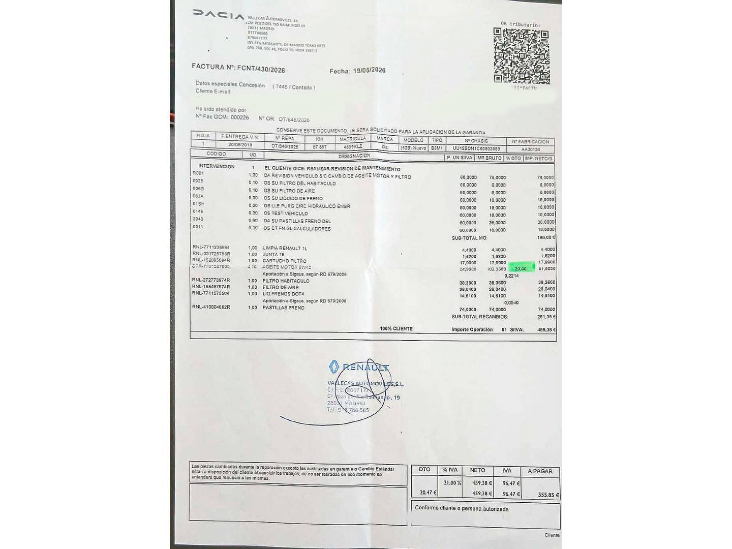 Foto del mantenimiento del Dacia Sandero Dacia Sandero Stepway TCe (90 CV) GLP