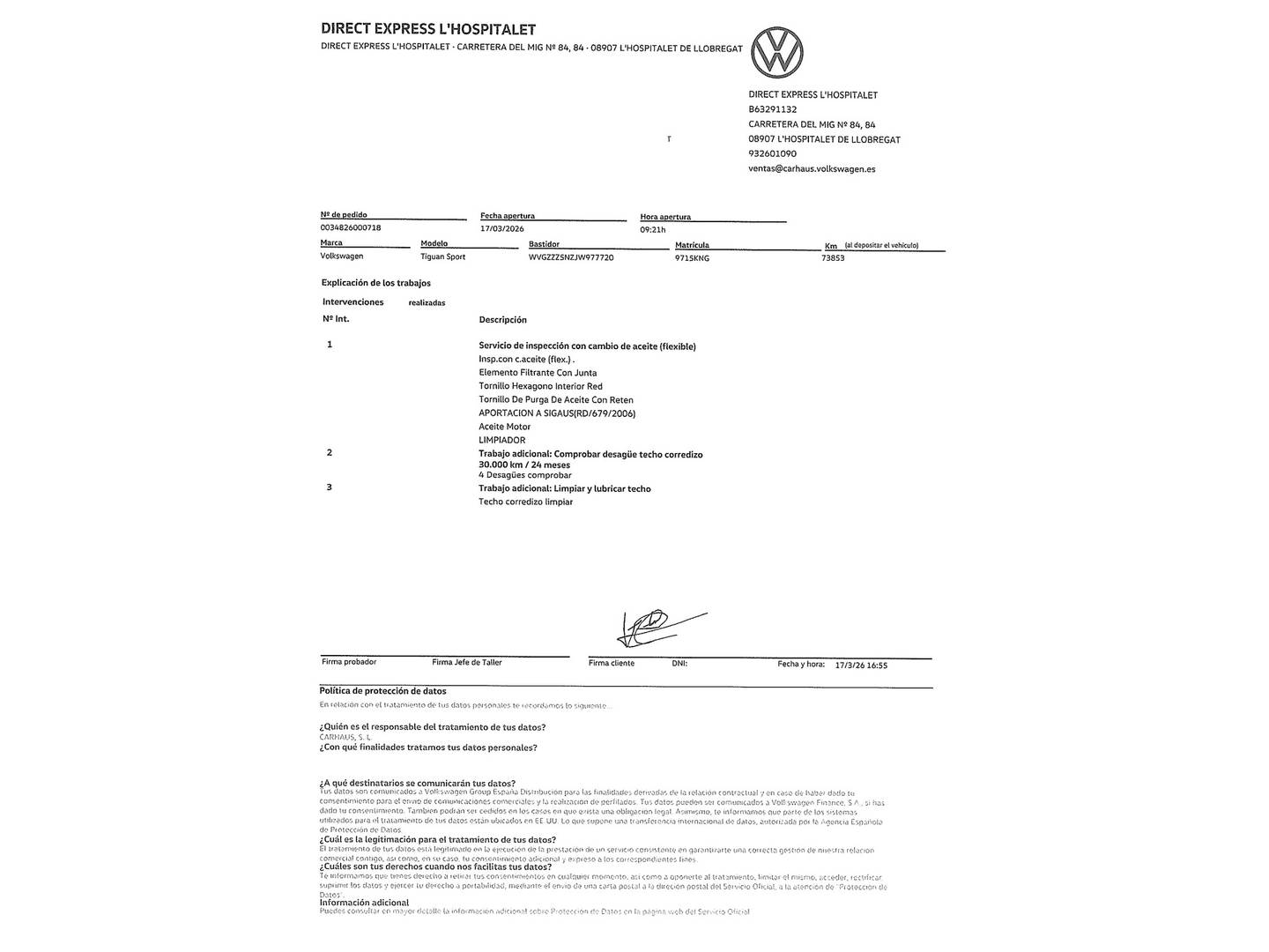 Foto del mantenimiento del Volkswagen Tiguan Volkswagen Tiguan Sport 2.0 TSI 4Motion (180 CV) DSG Pack R-Line