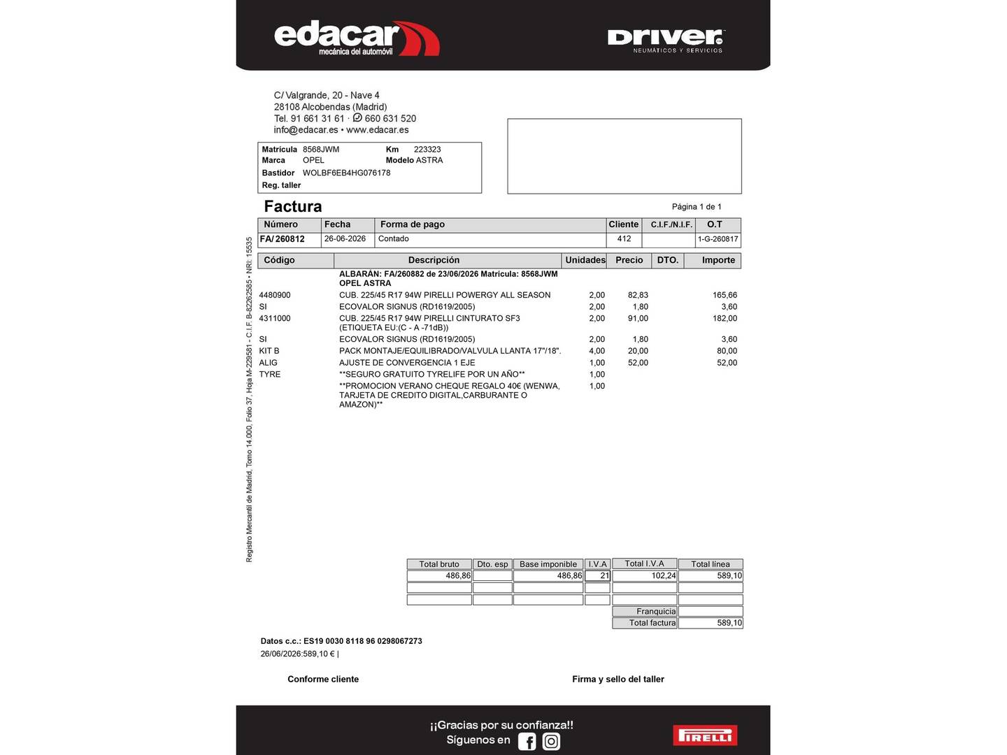 Foto del mantenimiento del Opel Astra Opel Astra 1.4 Turbo S&S Dynamic (125 CV)