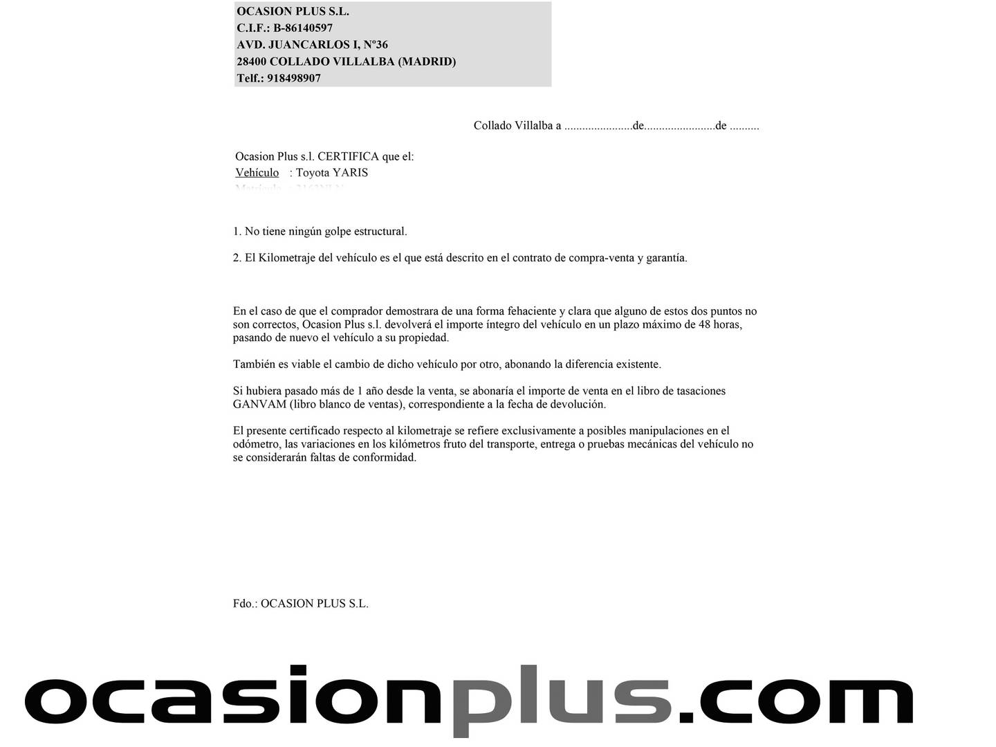 Foto del certificado del Toyota Yaris Toyota Yaris 120H Active Plus (116 CV)