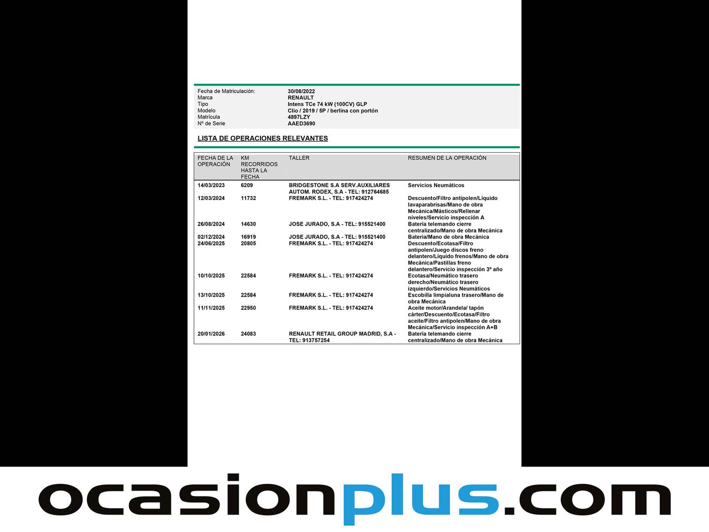 Foto del mantenimiento del Renault Clio Renault Clio Intens TCe (100 CV) GLP