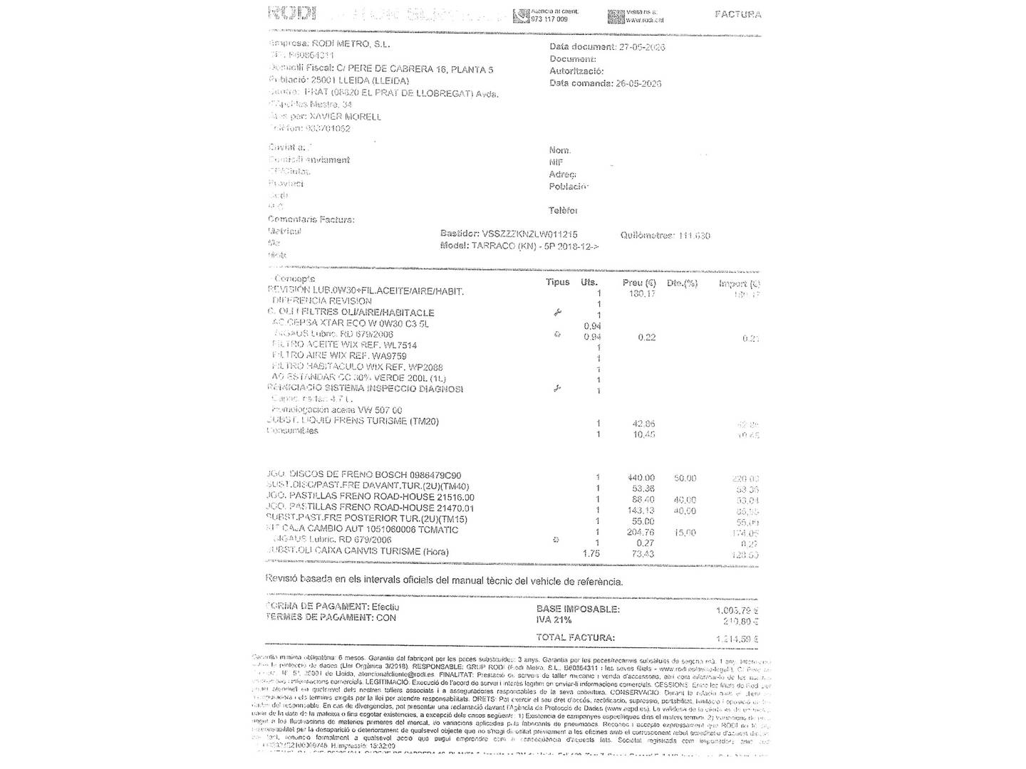 Foto del certificado del Seat Tarraco Seat Tarraco 2.0 TDI S&S Xcellence Plus 4Drive DSG (190 CV)