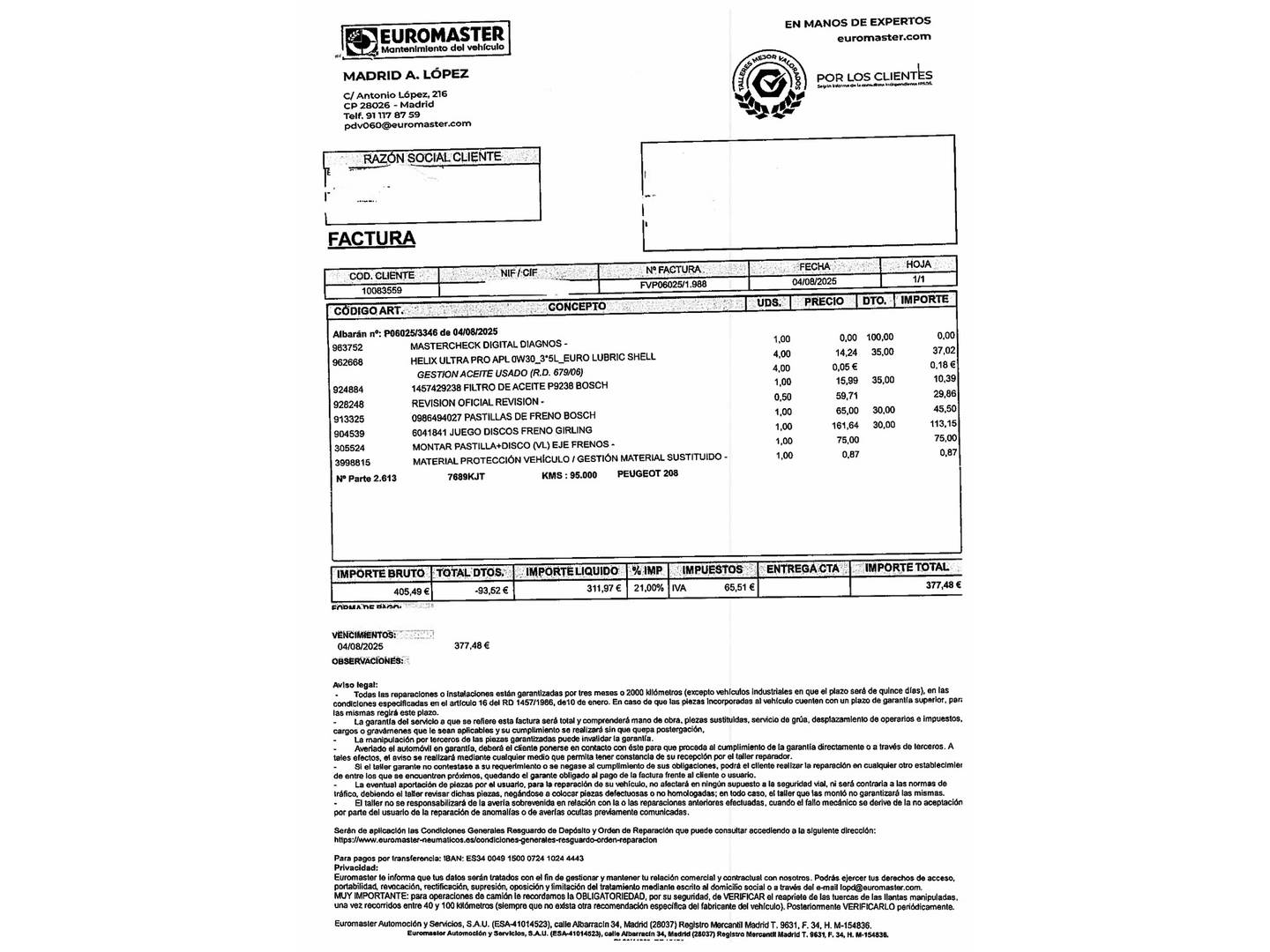 Foto del mantenimiento del Peugeot 208 Peugeot 208 Style BlueHDi (75 CV)