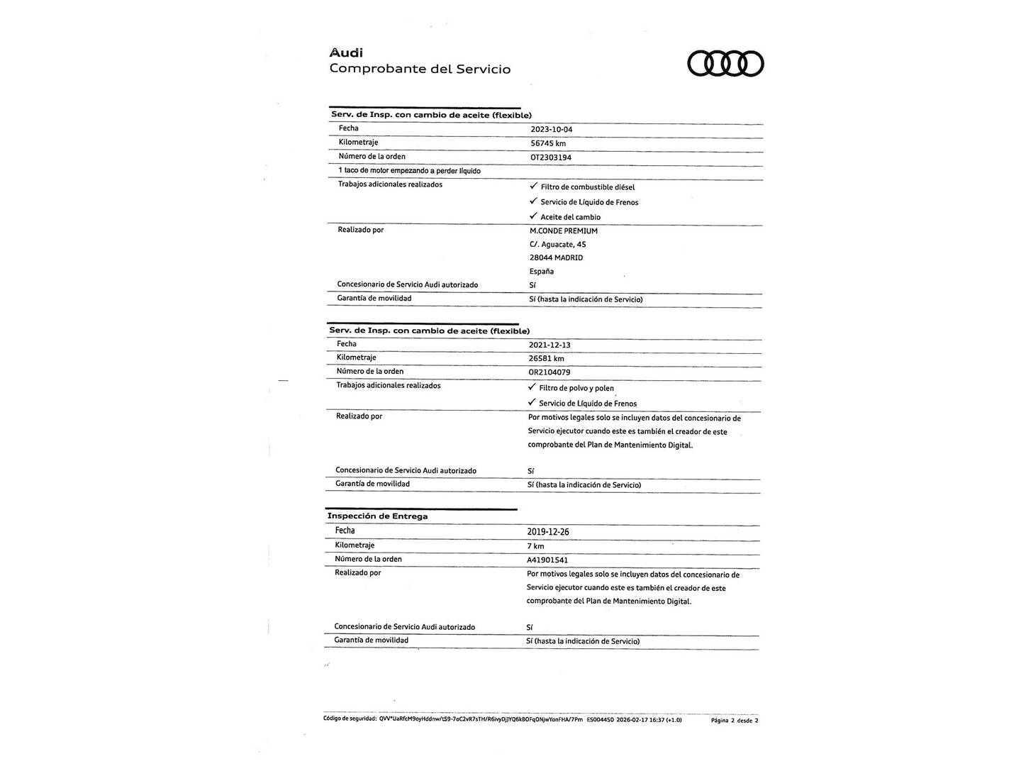 Foto del mantenimiento del Audi Q5 Audi Q5 S line 40 TDI quattro (190 CV) S tronic