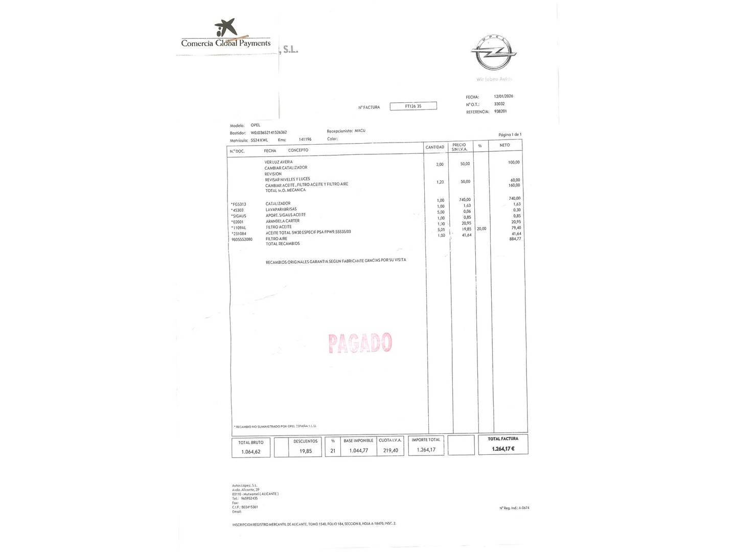 Foto del mantenimiento del Opel Crossland X Opel Crossland X 1.2 S&S Design Line 120 Aniversario (110 CV)