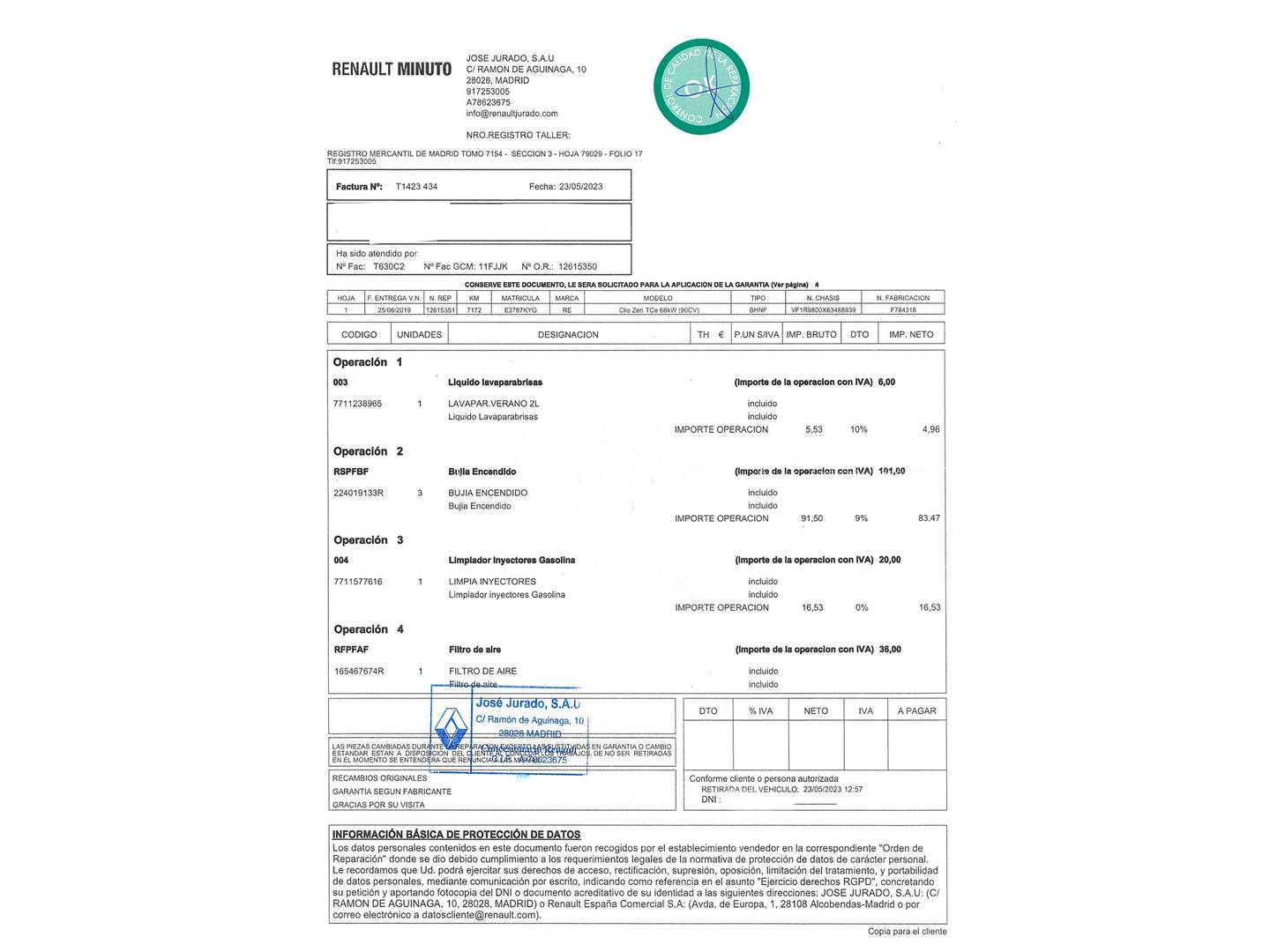 Foto del mantenimiento del Renault Clio Renault Clio Zen TCe (90 CV)