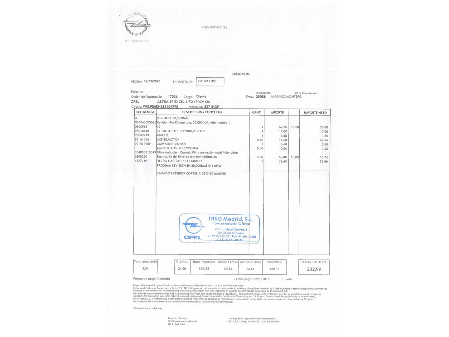 Foto del mantenimiento del Opel Astra Opel Astra 1.7 CDTI S&S Excellence (130 CV)