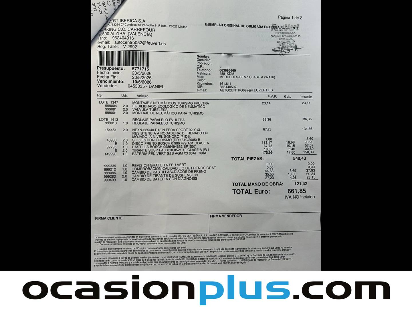 Foto del mantenimiento del Mercedes Clase A Mercedes Clase A 200 d  Pack AMG (136 CV)