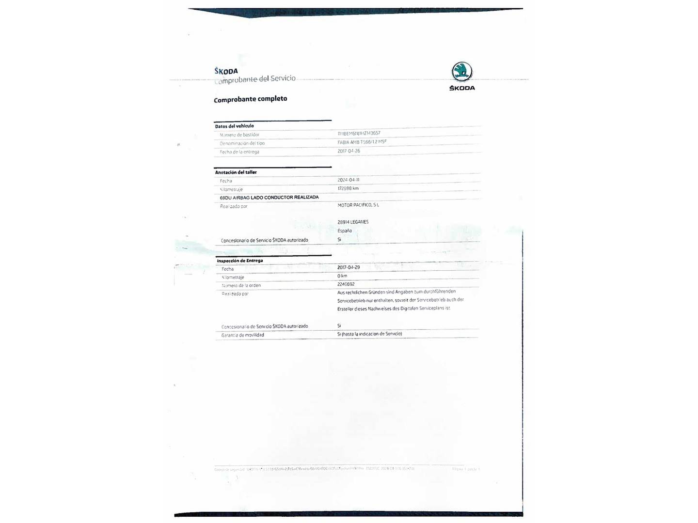 Foto del mantenimiento del Skoda Fabia Skoda Fabia 1.2 TSI Like (90 CV)