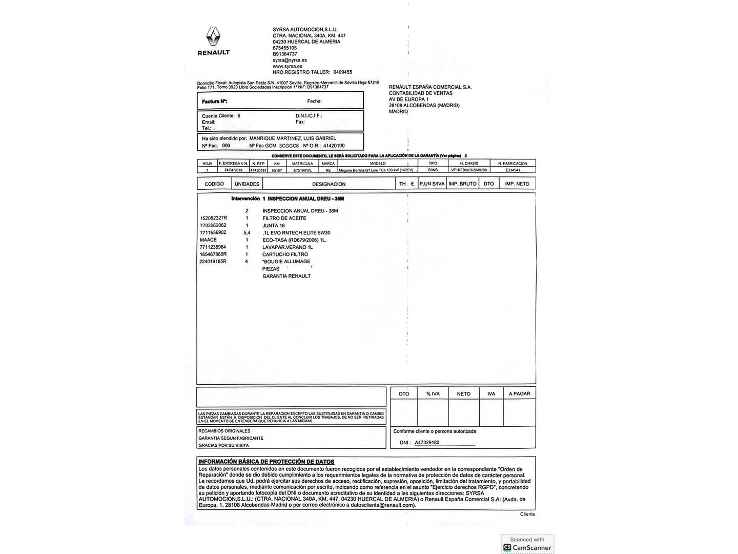 Foto del mantenimiento del Renault Mégane Renault Megane GT Line TCe (140 CV) GPF