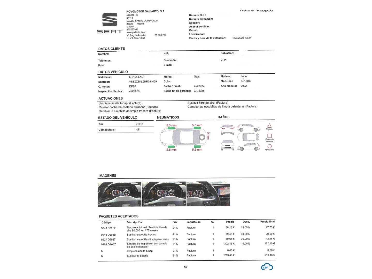 Foto del certificado del Seat León Seat León 1.5 TSI S&S Style Go (130 CV)
