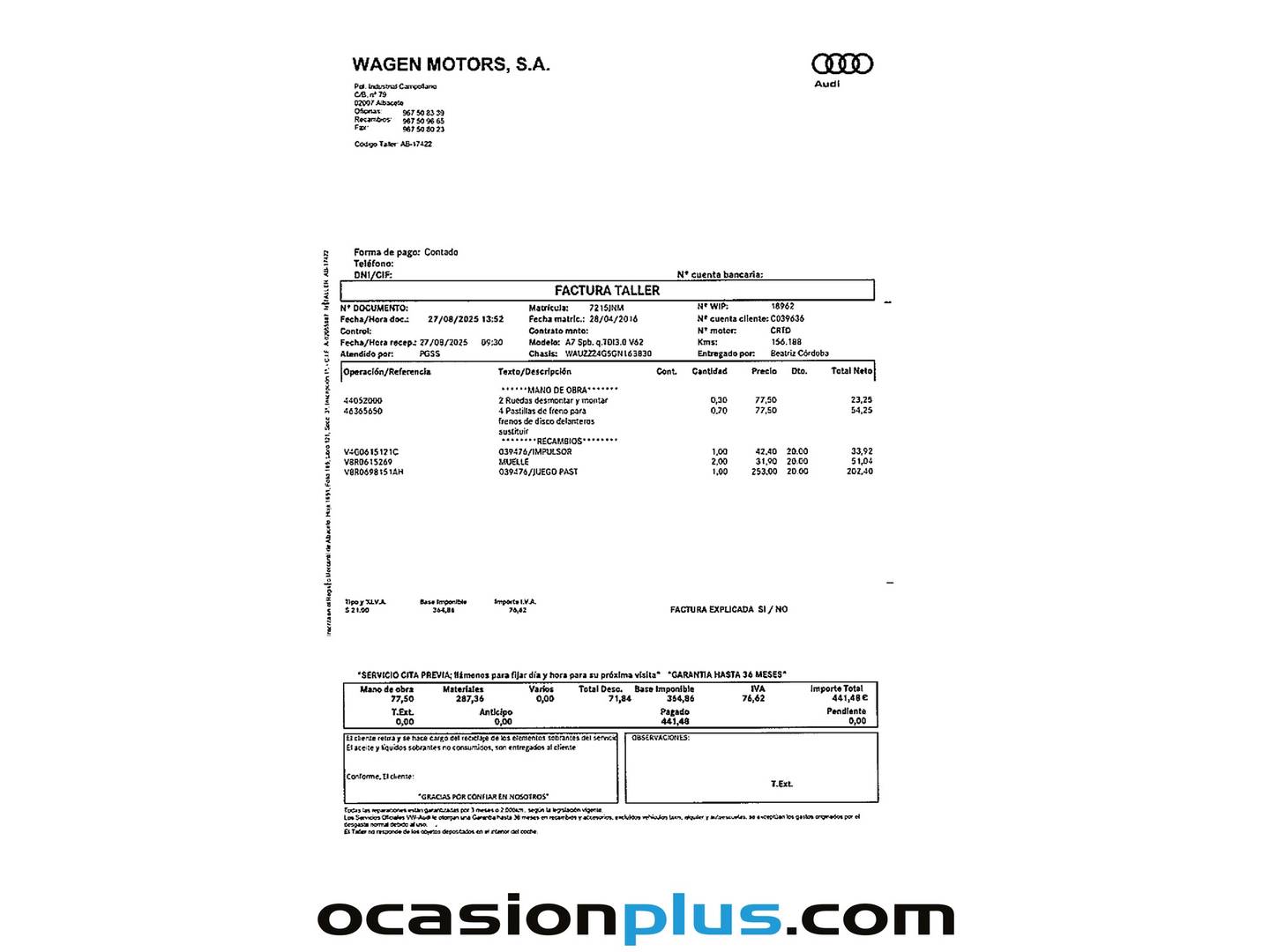 Foto del mantenimiento del Audi A7 Audi A7 Sportback S line 3.0 TDI quattro (272 CV) tiptronic