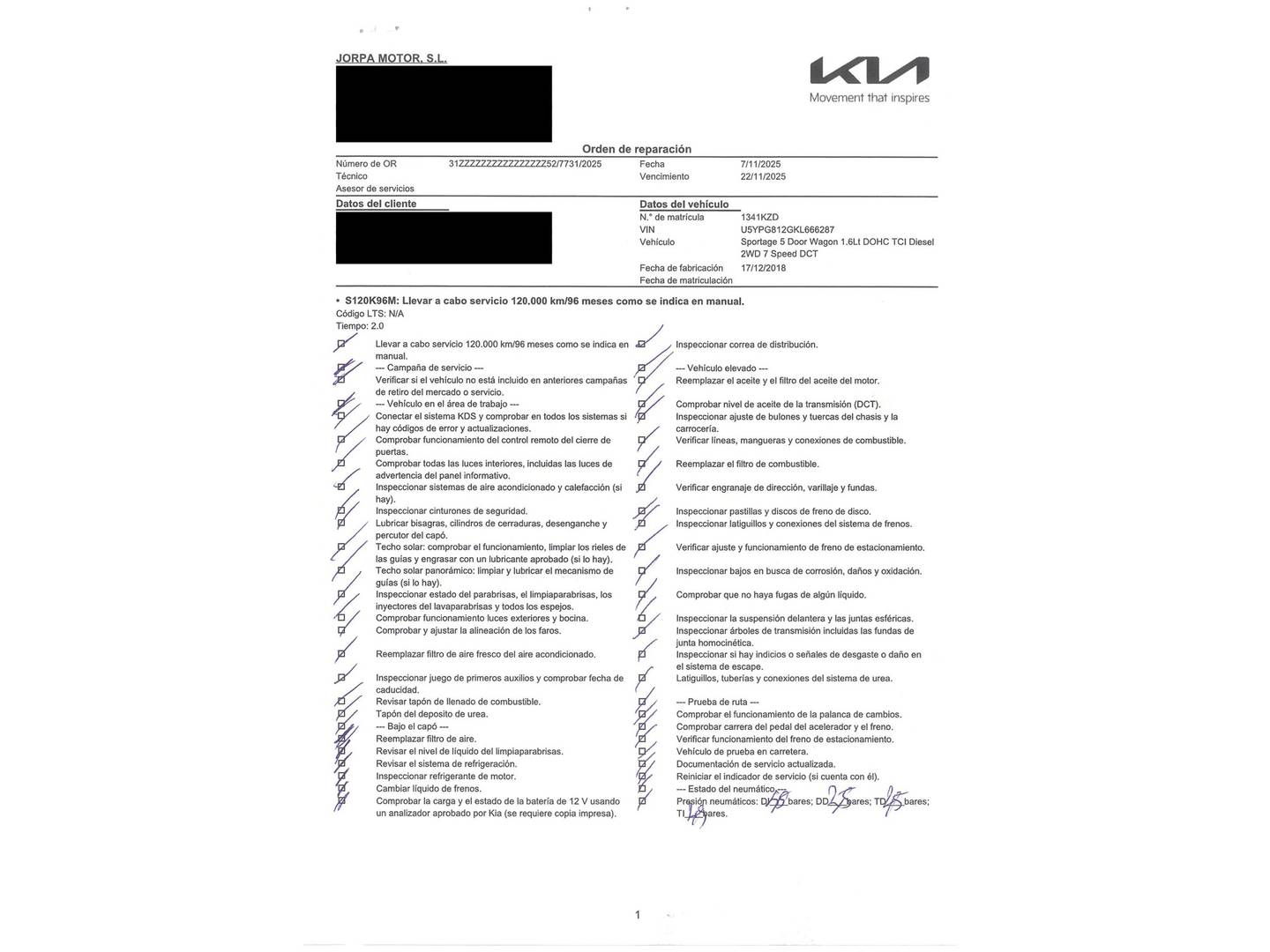 Foto del mantenimiento del KIA Sportage KIA Sportage 1.6 CRDi Business 4x2 DCT (136 CV)