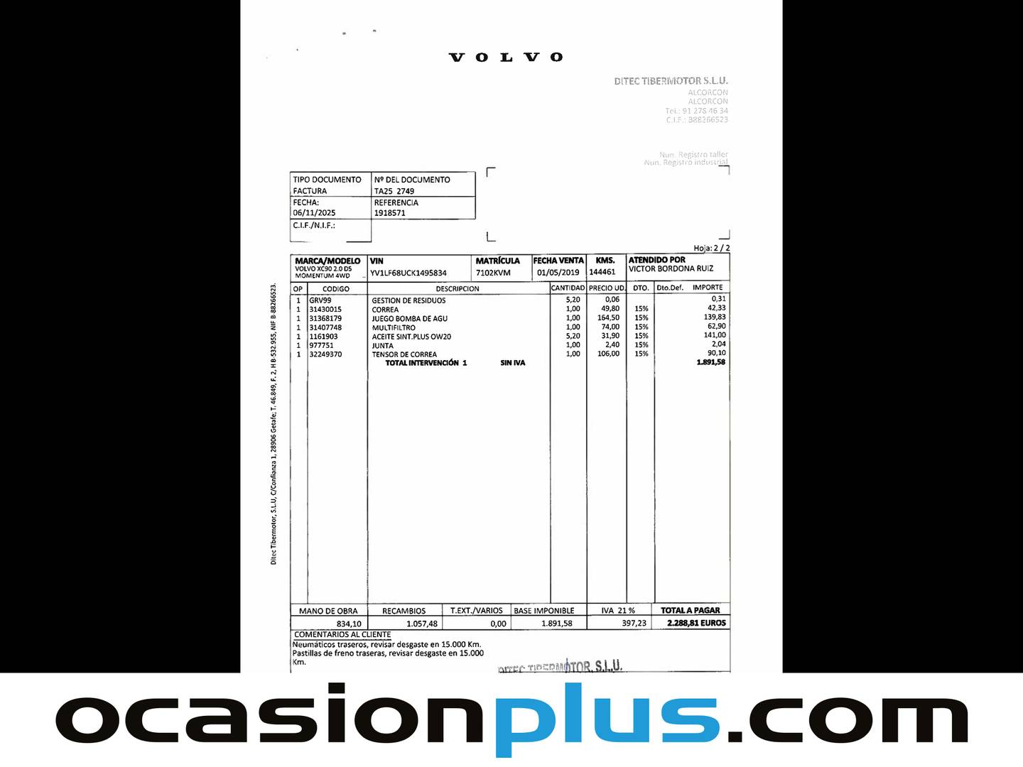 Foto del mantenimiento del Volvo XC90 Volvo XC90 D5 Momentum AWD Auto (235 CV) 7 Plazas