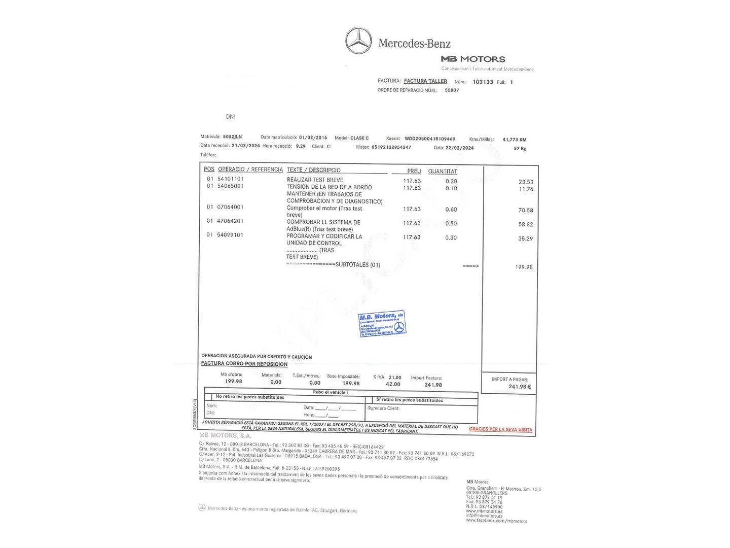 Foto del mantenimiento del Mercedes Clase C Mercedes Clase C 220 d (170 CV) Pack AMG