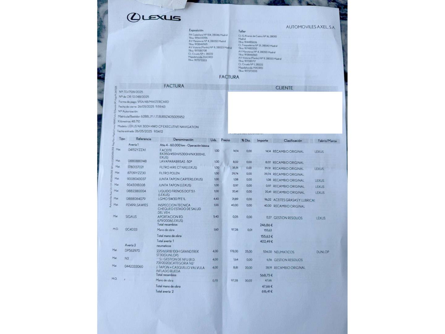 Foto del mantenimiento del Lexus NX Lexus NX 300h Executive Navigation 4WD (197 CV)