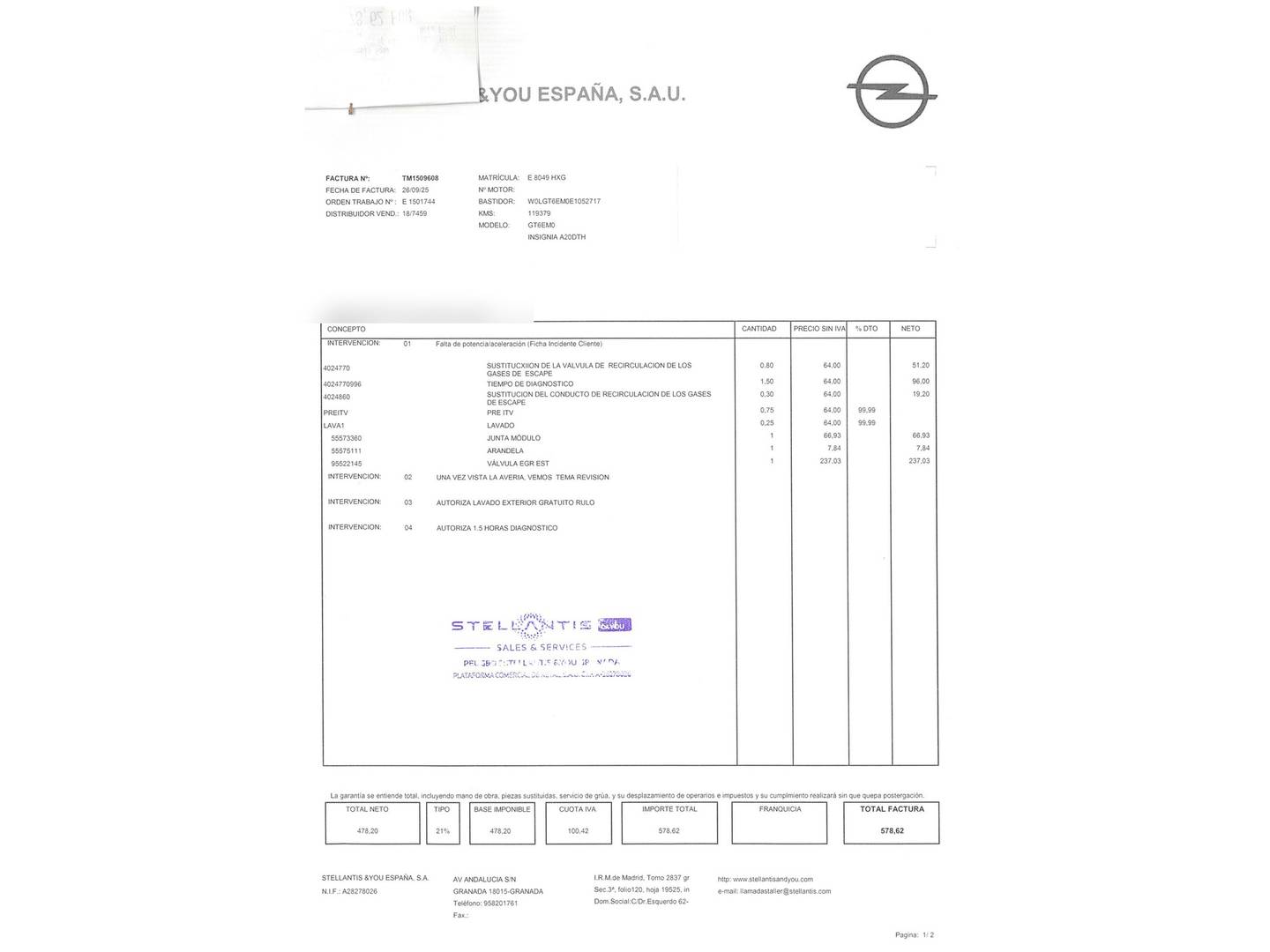 Foto del mantenimiento del Opel Insignia Opel Insignia 2.0 CDTI ecoFLEX S&S Excellence (163 CV)