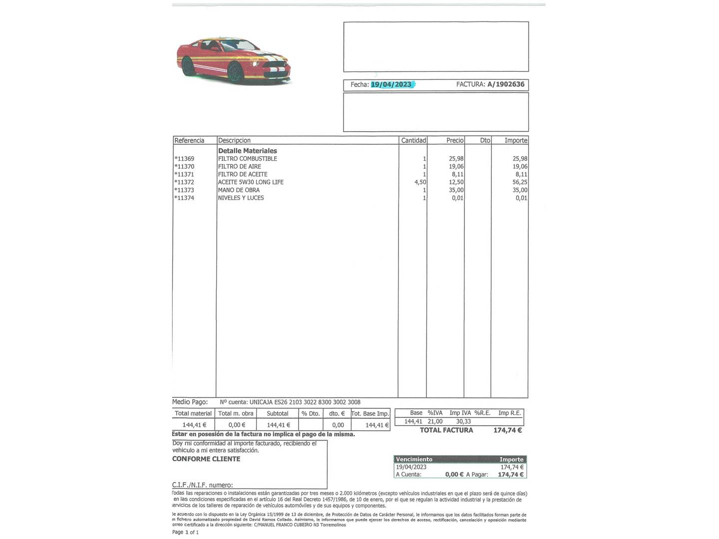 Foto del mantenimiento del Seat Ibiza Seat Ibiza 1.2 TSI FR Crono (90 CV)