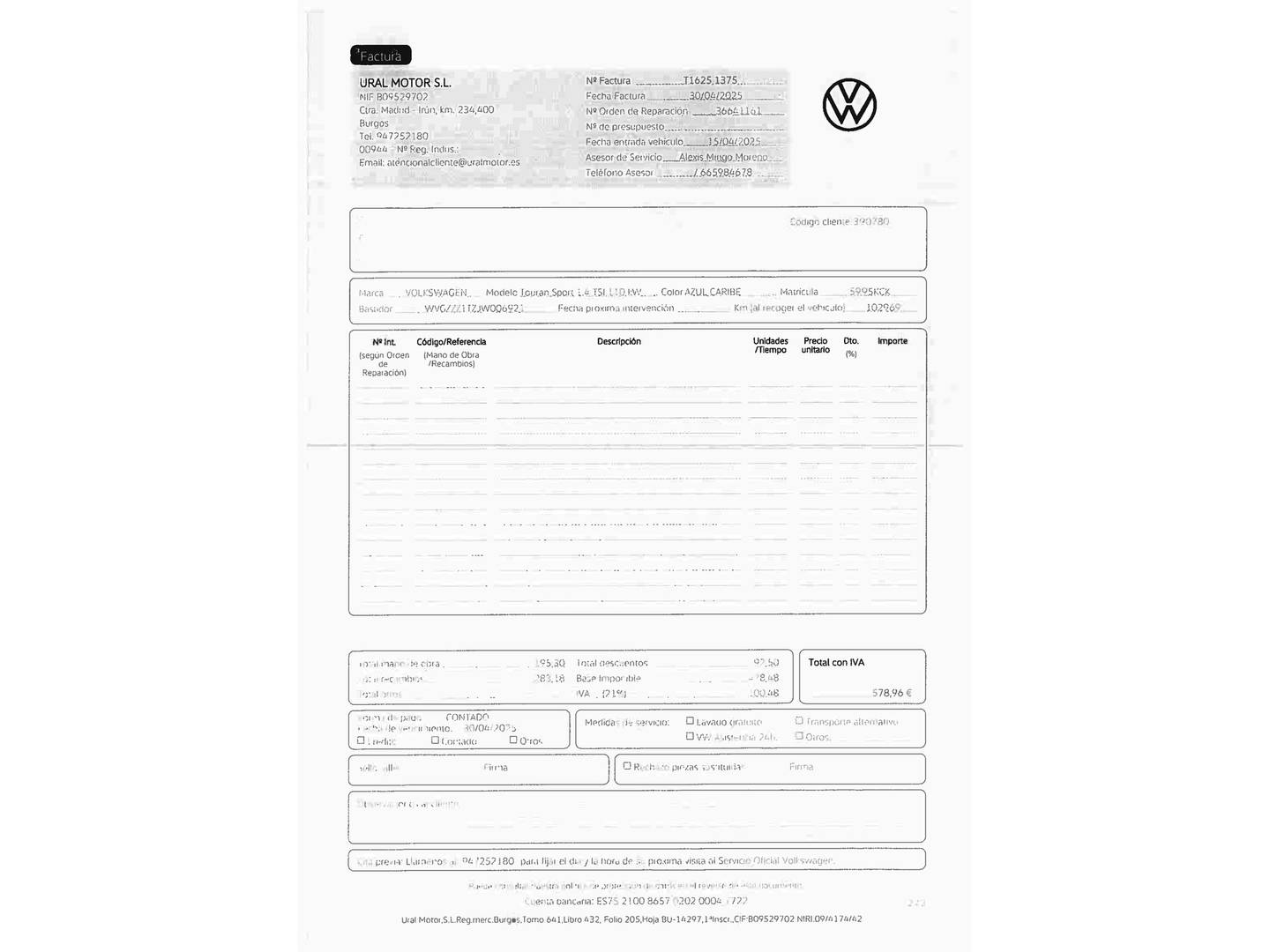 Foto del mantenimiento del Volkswagen Touran Volkswagen Touran Sport 1.4 TSI (150 CV) 7 Plazas