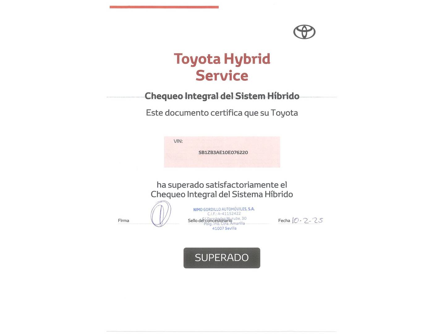 Foto del mantenimiento del Toyota Corolla Toyota Corolla Touring Sports 140H Style (140 CV)