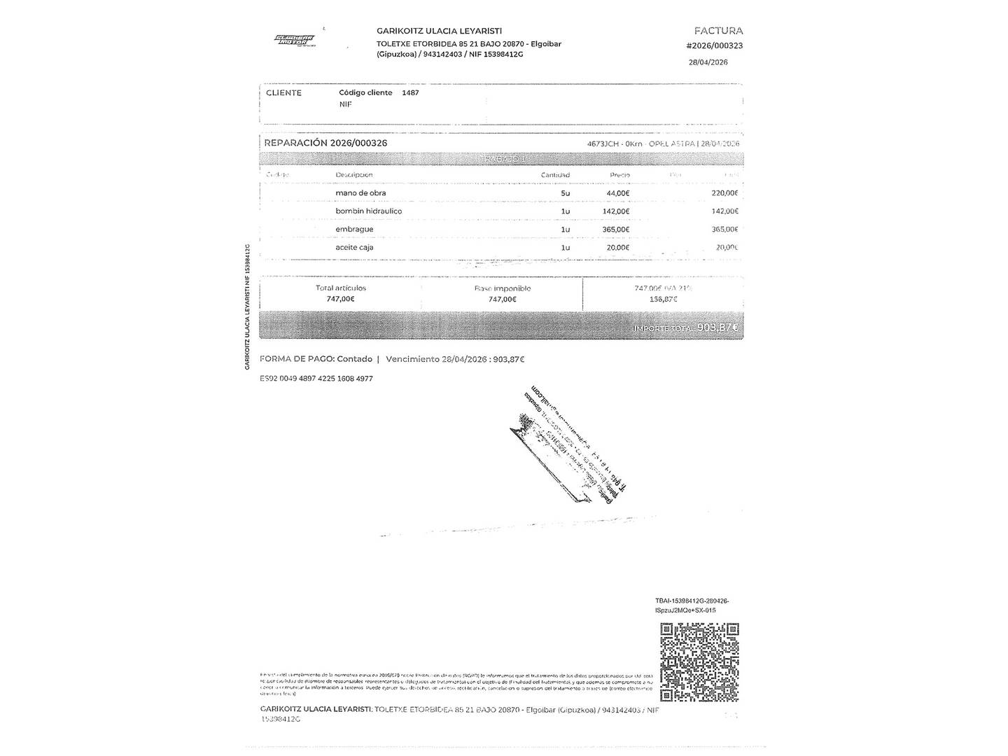 Foto del mantenimiento del Opel Astra Opel Astra 1.6 CDTi Dynamic (110 CV)