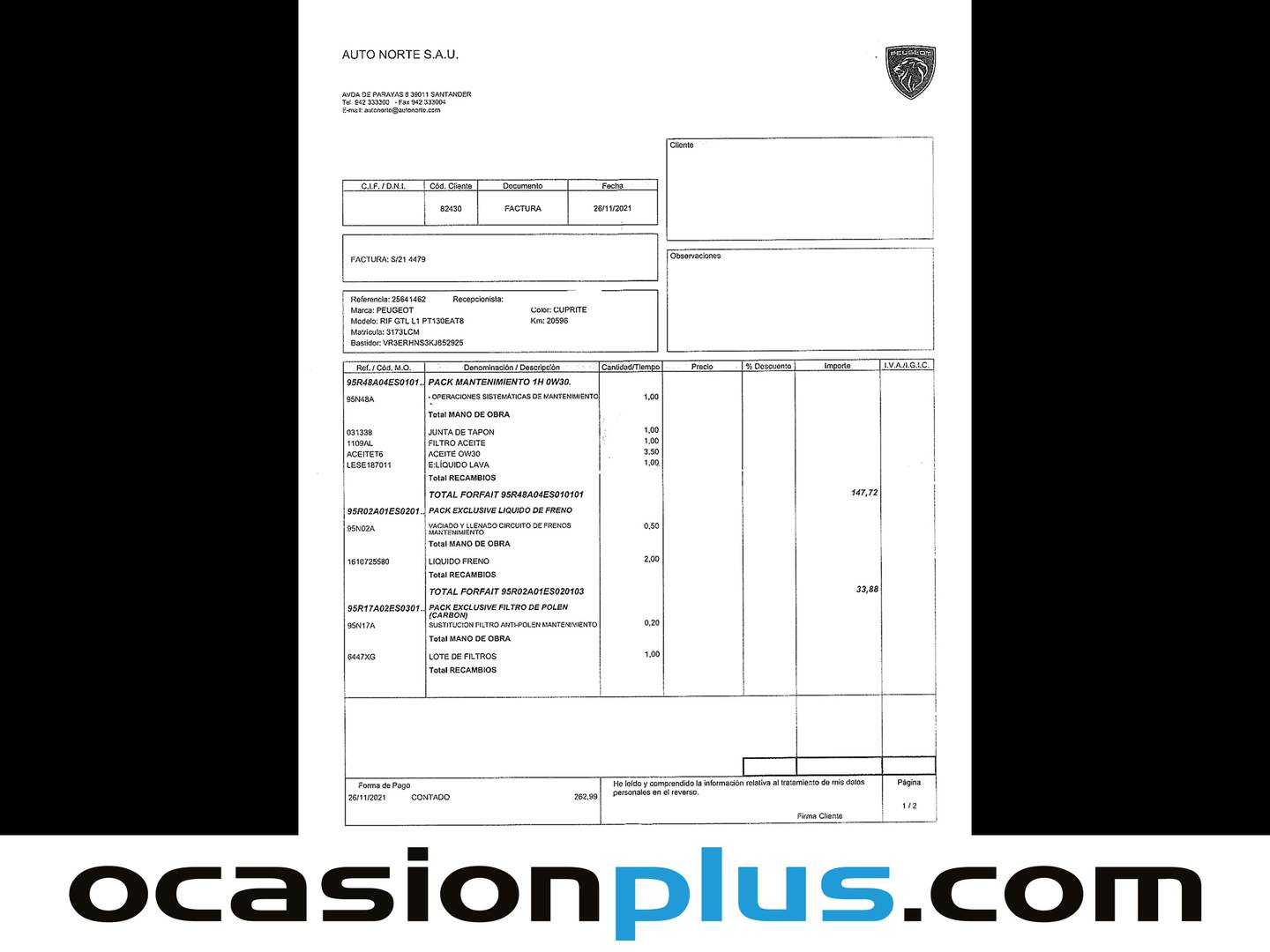 Foto del mantenimiento del Peugeot Rifter Peugeot Rifter PureTech 130 GT Line Standard EAT8 (130 CV)
