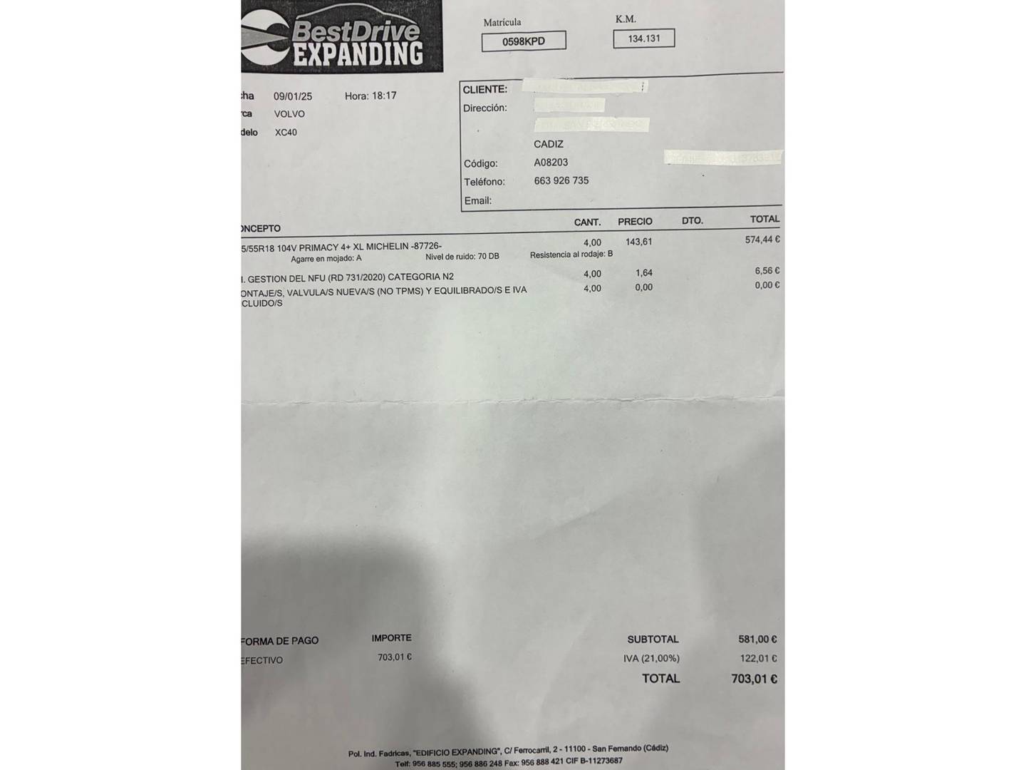 Foto del mantenimiento del Volvo XC40 Volvo XC40 D3 Momentum  (150 CV)