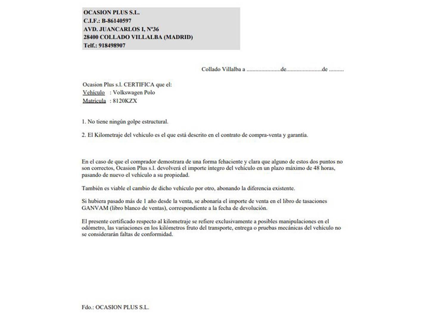 Foto del certificado del Volkswagen Polo Volkswagen Polo Sport 1.0 TSI (115 CV) DSG