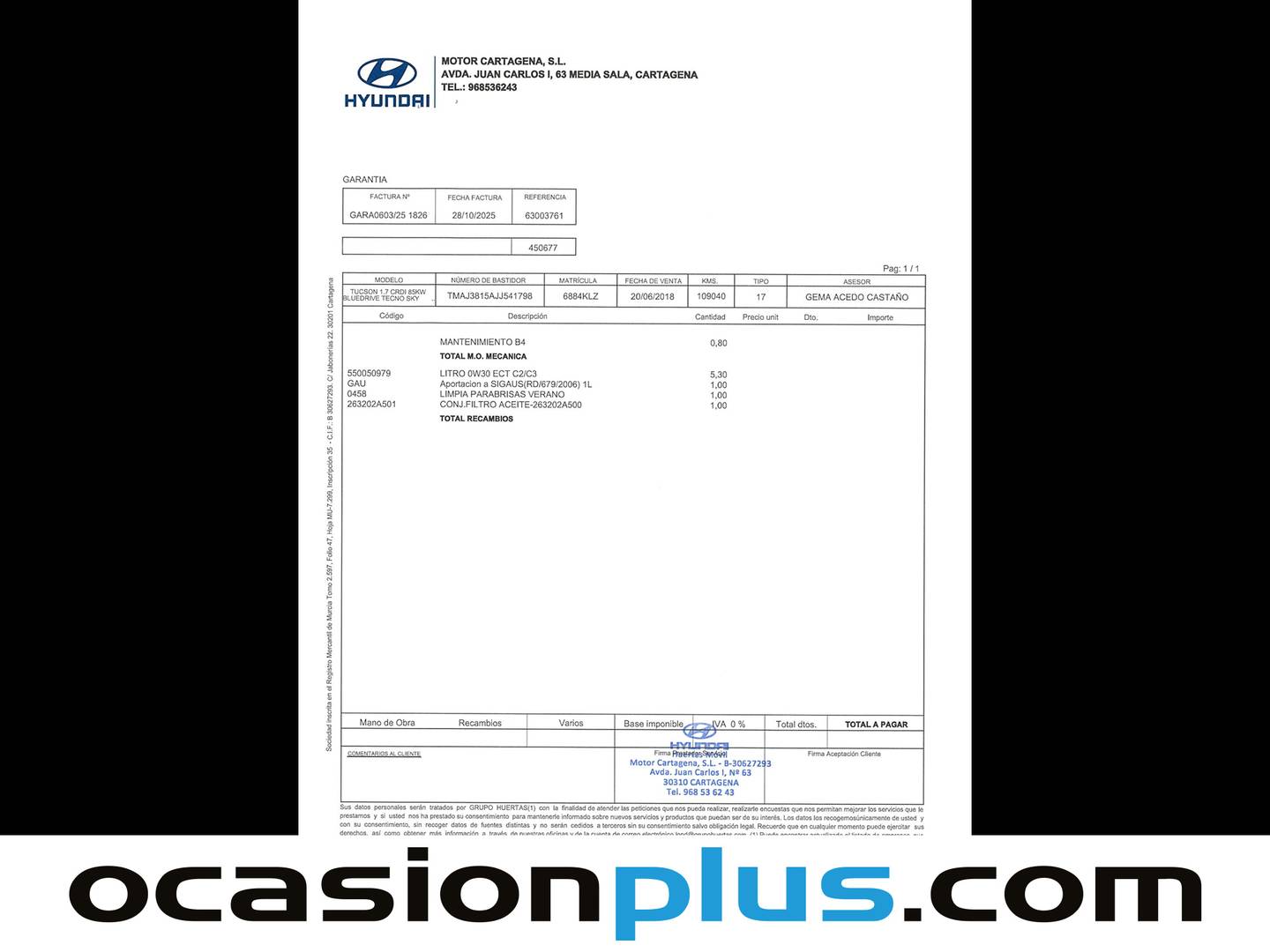 Foto del mantenimiento del Hyundai Tucson Hyundai Tucson 1.7 CRDi BlueDrive Tecno Sky 4x2 (115 CV)