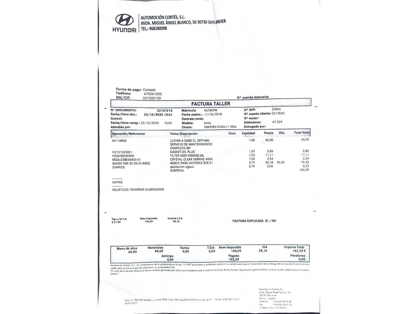Foto del mantenimiento del Hyundai IONIQ Hyundai Ioniq 1.6 GDI HEV Tecno DCT (141 CV)