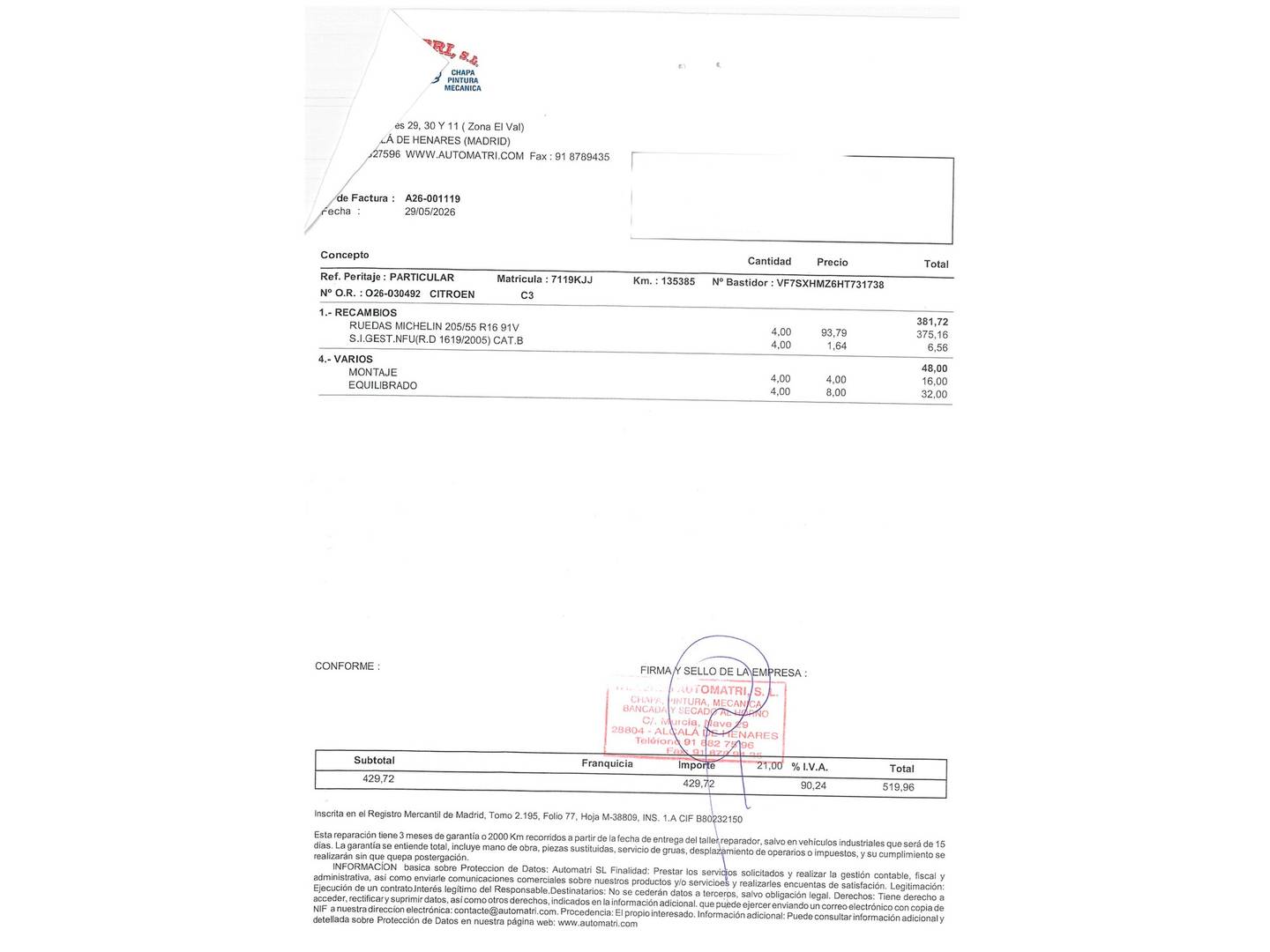 Foto del mantenimiento del Citroën C3 Citroën C3 PureTech 82 Feel (83 CV)