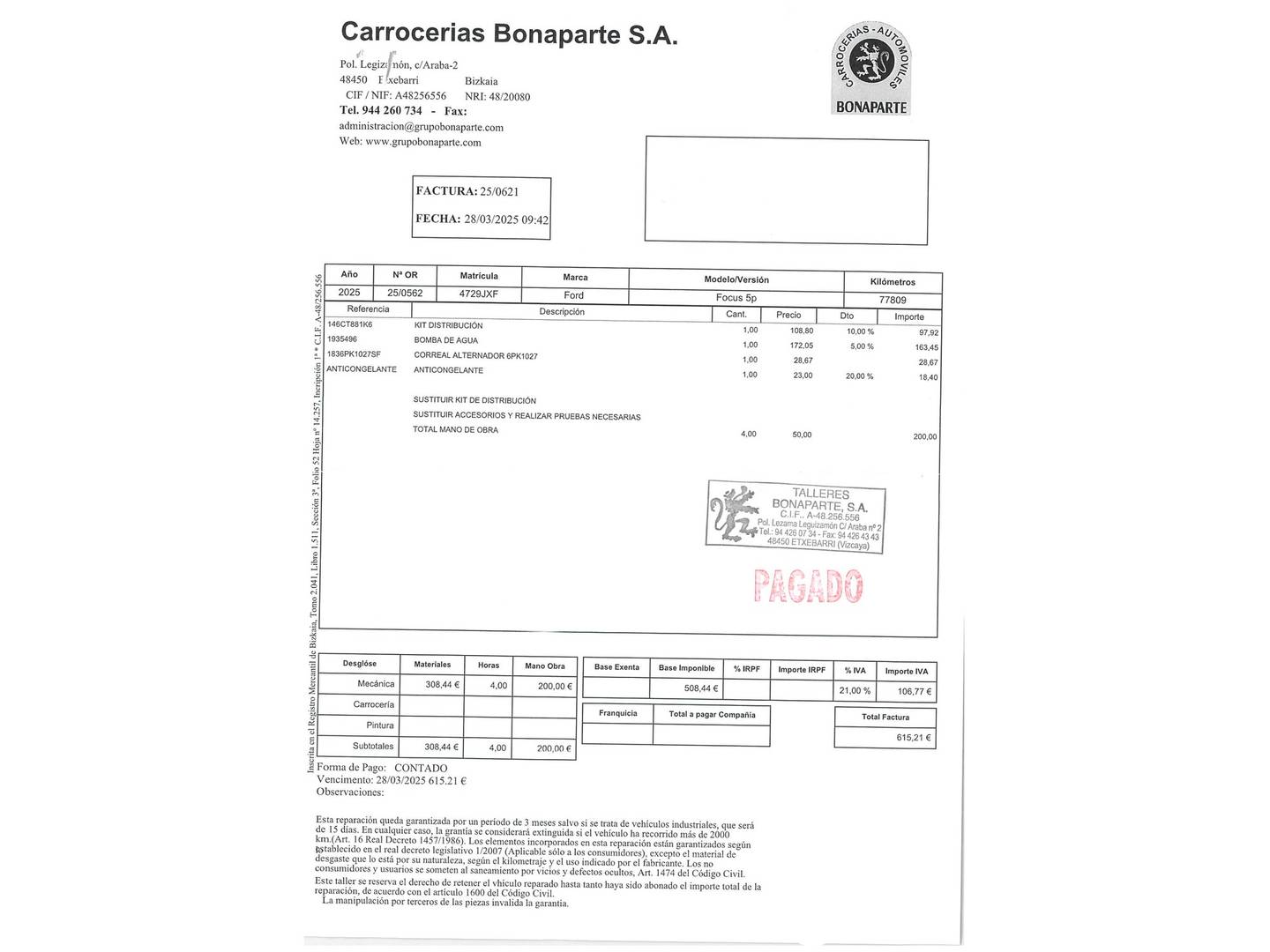 Foto del mantenimiento del Ford Focus Ford Focus 1.5 Ecoboost ST-Line Auto (182 CV)