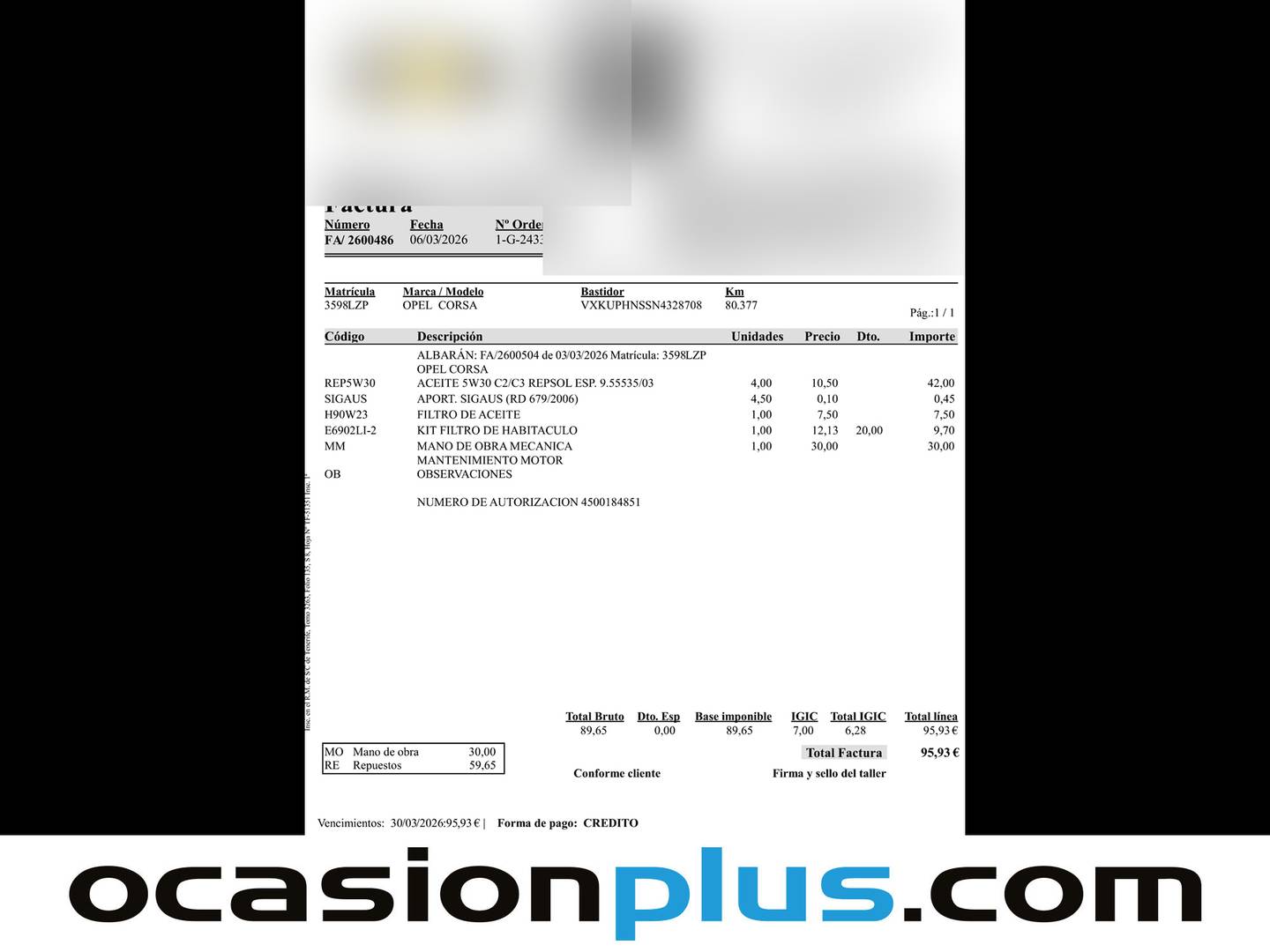 Foto del mantenimiento del Opel Corsa Opel Corsa 1.2 Turbo XHT GS-Line Auto (130 CV)