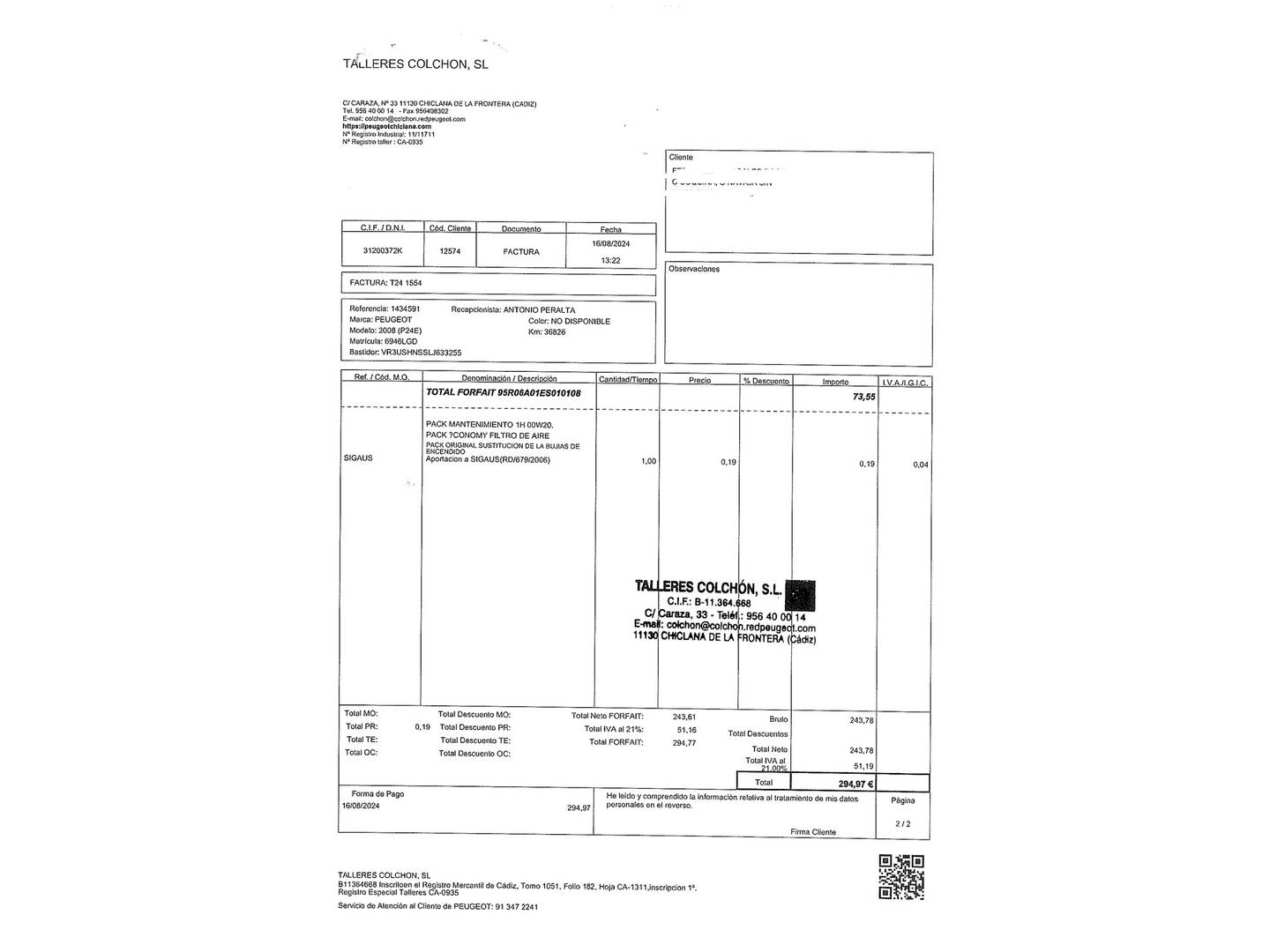 Foto del mantenimiento del Peugeot 2008 Peugeot 2008 PureTech 130 S&S Allure EAT8 (130 CV)