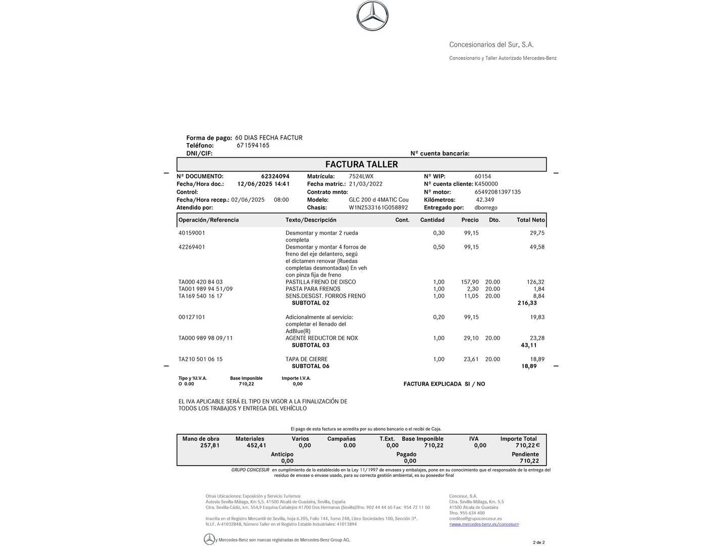 Foto del mantenimiento del Mercedes GLC Coupé Mercedes-Benz GLC 200 d 4Matic (163 CV) Pack AMG