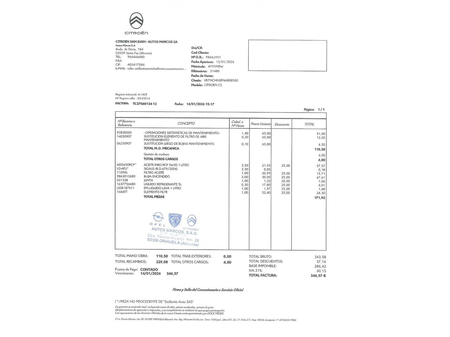 Foto del mantenimiento del Citroën C5 X Citroën C5 X PureTech 130 S&S Feel Pack EAT8 (130 CV)