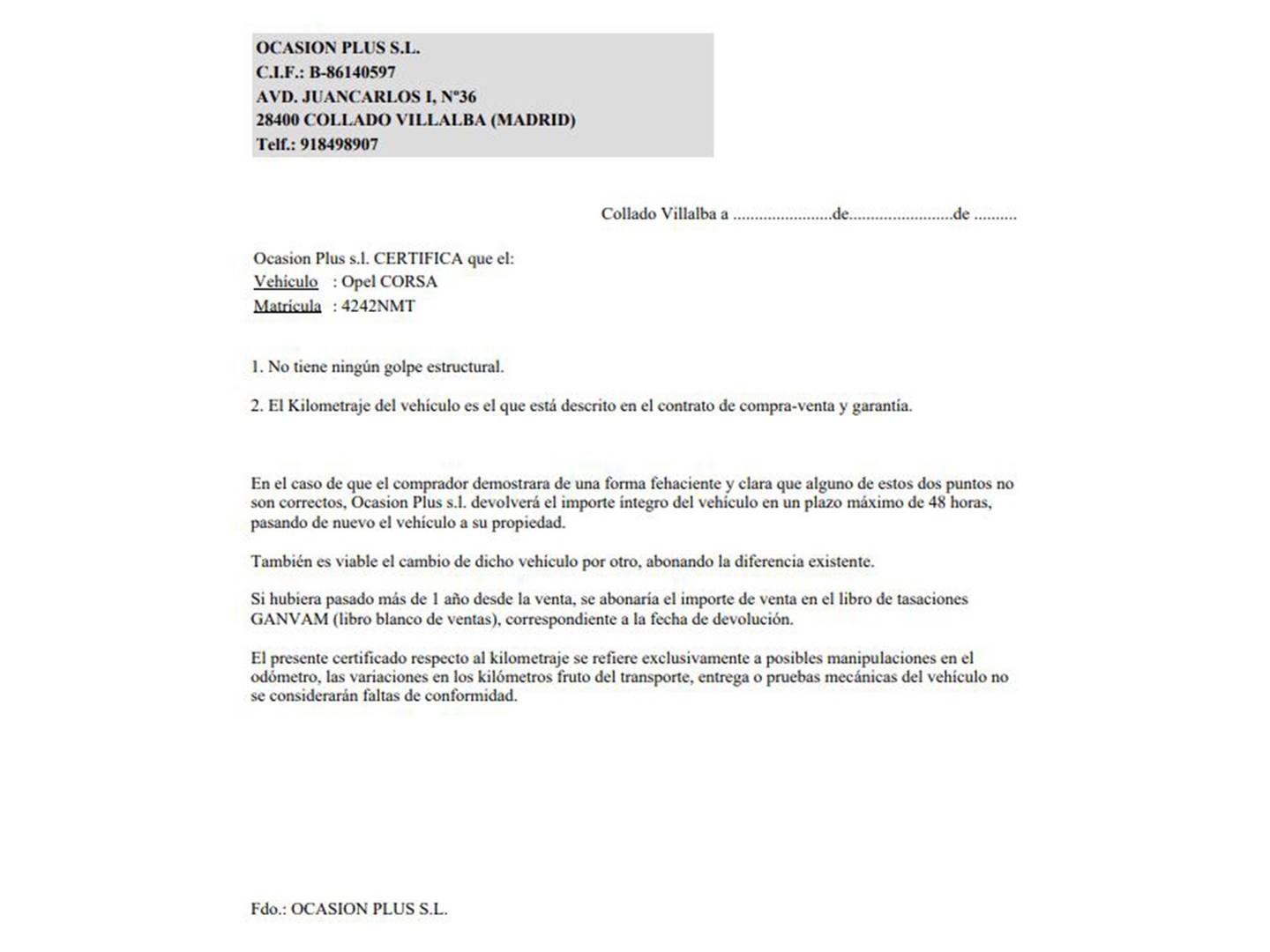 Foto del certificado del Opel Corsa Opel Corsa 1.2 T XHL GS (100 CV)