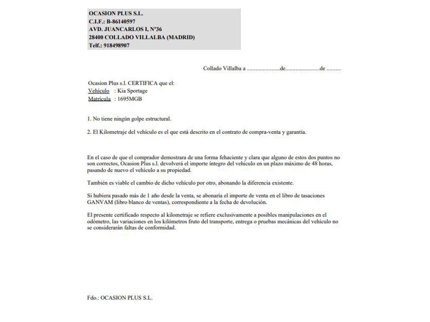 Foto del certificado del KIA Sportage KIA Sportage 1.6 T-GDi Drive 4x2 (150 CV)