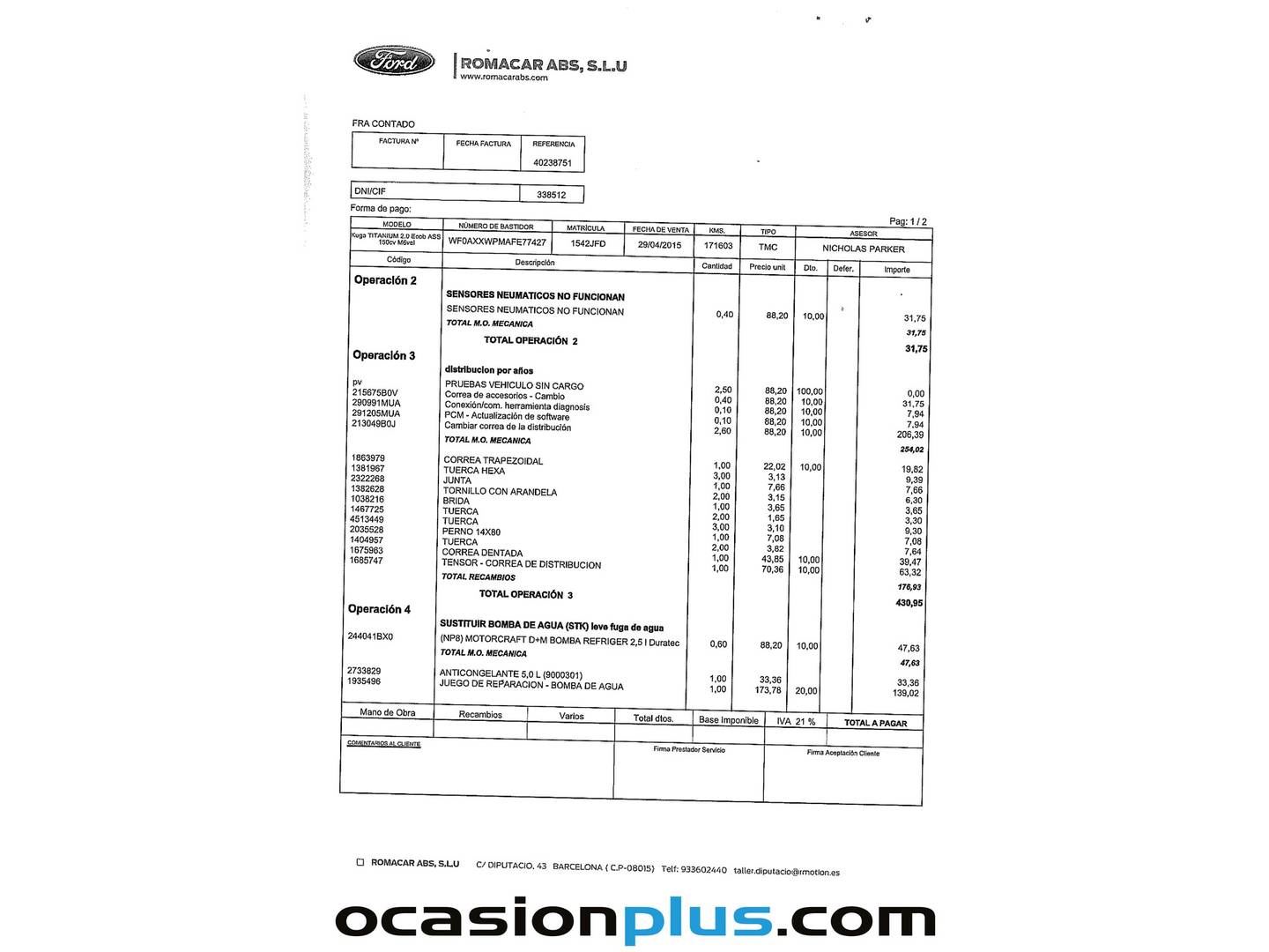 Foto del mantenimiento del Ford Kuga Ford Kuga 1.5 EcoBoost S&S Titanium 4x2 (150 CV)