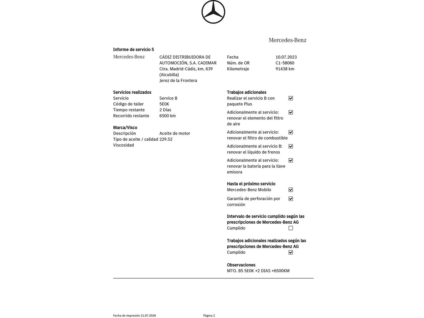 Foto del mantenimiento del Mercedes GLA Mercedes GLA 200 CDI Style (136 CV)