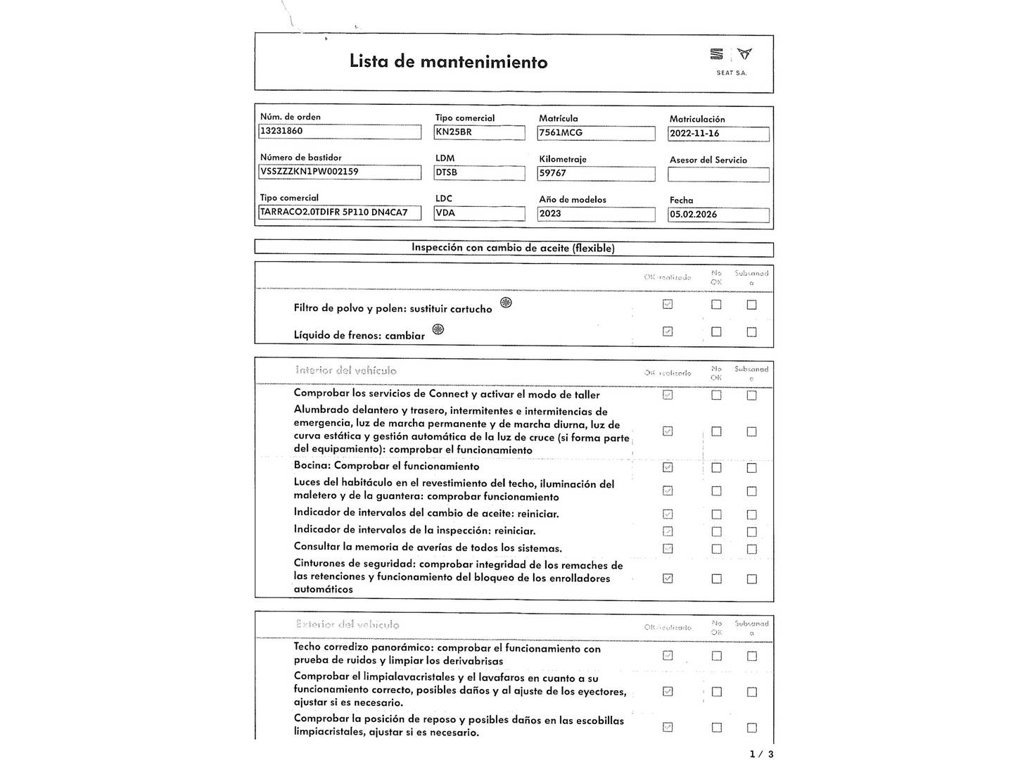 Foto del mantenimiento del Seat Tarraco Seat Tarraco 2.0 TDI S&S FR DSG (150 CV)